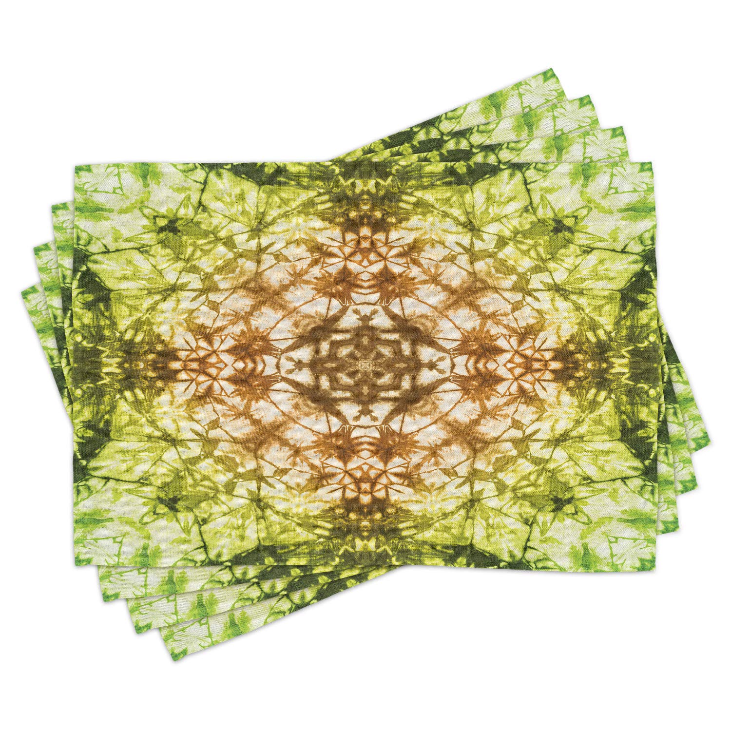 Ambesonne Scary Place Mats Set of 4 - Round Creepy Halloween Table Mats with Vibrant Fractal Colors & Faded Fearful Motifs, Washable Fabric Placemats for Dining Room & Kitchen Decor in Green & Brown - Perfect for Halloween Parties, Horror-Themed Dinners & Gothic Home Decor