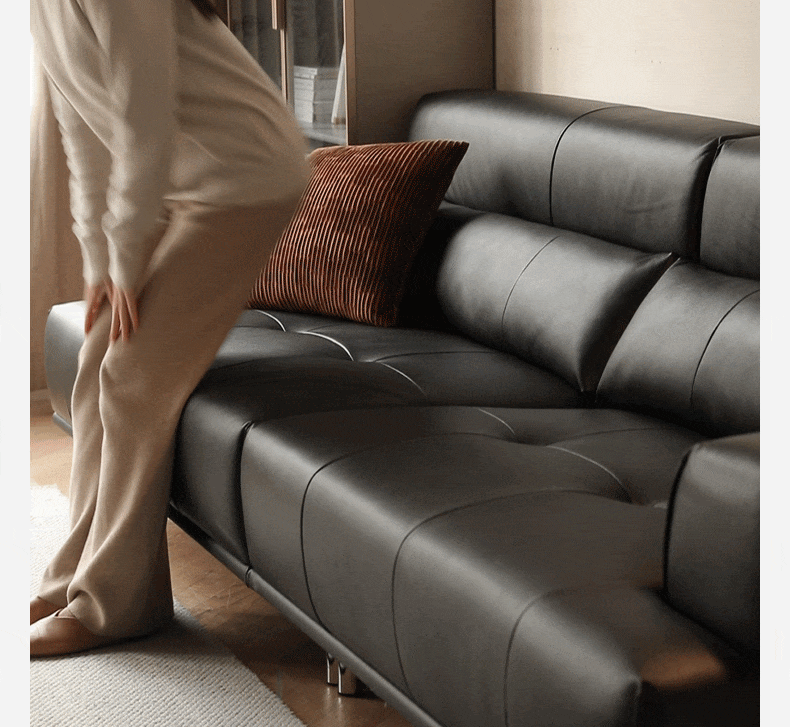 Italian Minimalist Black Leather Sofa - Modern Living Room Furniture for Home & Office Decor