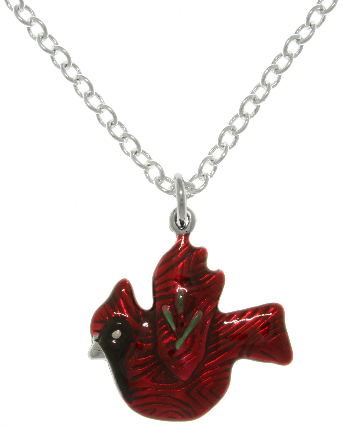 Enameled Pewter Red Cardinal Bird Charm Pendant with 18