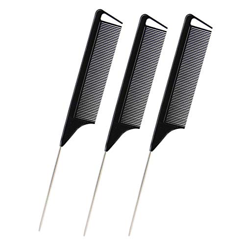 3Pcs Rat Tail Combs for Barber Styling - Anti Static & Heat Resistant Hairdressing Comb Set for Women & Men - Professional Salon Tools for Hair Parting, Styling & Detangling (Black) - Perfect for Home Use & Salon Styling