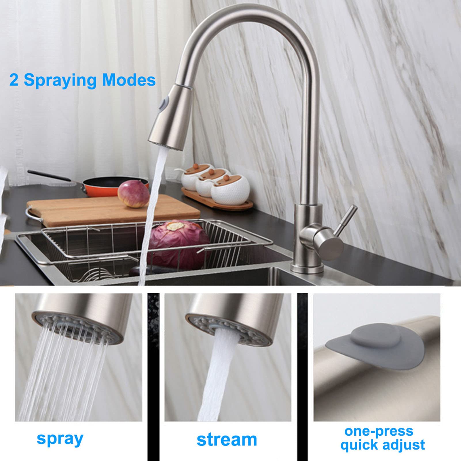 Alvinlite High Arc Single Handle Pull Down Sprayer Kitchen Faucet - Stainless Steel Sink Faucet for Home, Hotel, Bar & Restaurant | Perfect for Washing Dishes, Filling Pots & Cleaning Vegetables