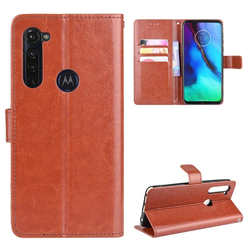 Premium Leather Flip Wallet Case for Motorola Moto G Stylus 2020 / G8 Stylus (XT2043-4/5/6) - Brown Protective Phone Cover with Card Slots & Kickstand - Perfect for Work, Travel & Daily Use