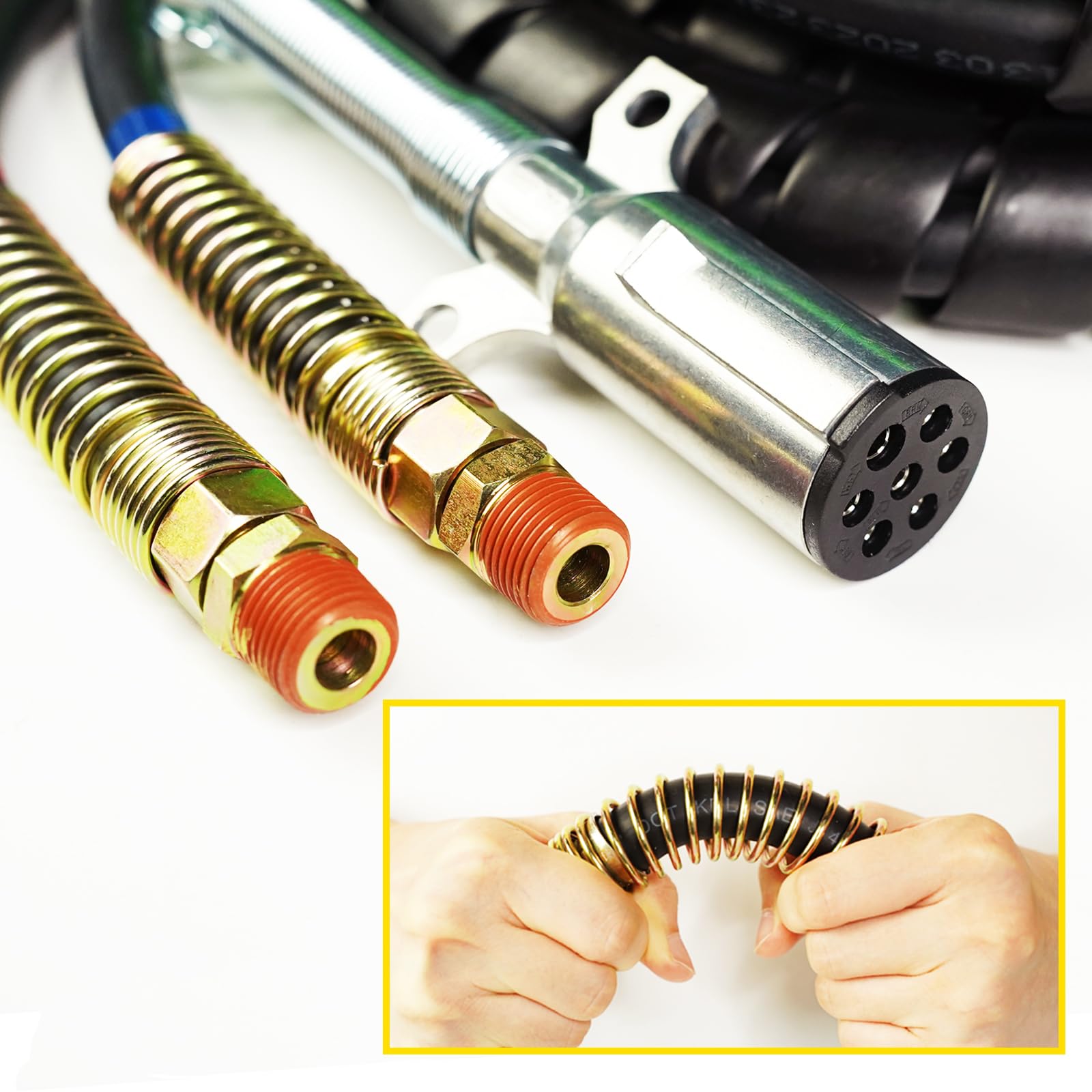 ANLULOAD 15ft 3-in-1 ABS Air Brake Lines Kit - 7 Way Air Power Line Hose Assemblies for Semi Trucks, Trailers & Tractors | Heavy-Duty Replacement for Reliable Braking Performance