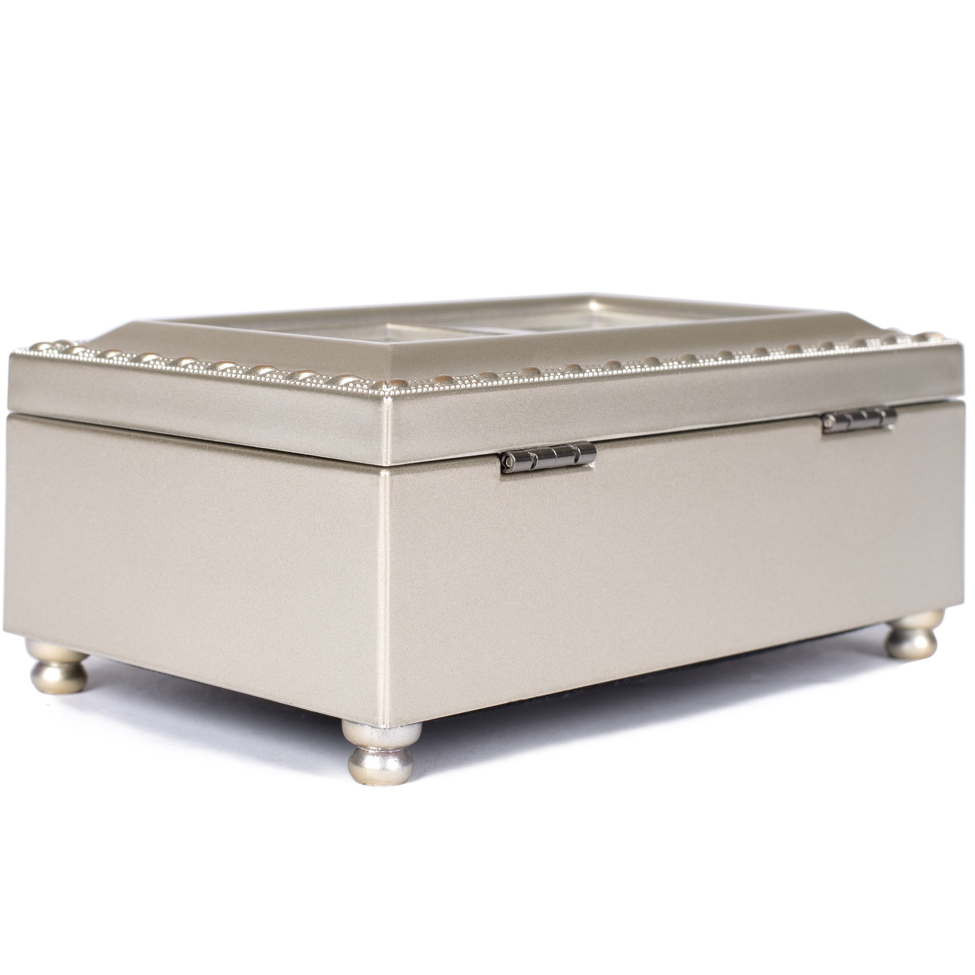 Baptized in Christ Champagne Silver Petite Music Jewelry Box - Plays Amazing Grace Hymn | Perfect for Christian Gifts, Baptism Favors & Home Decor