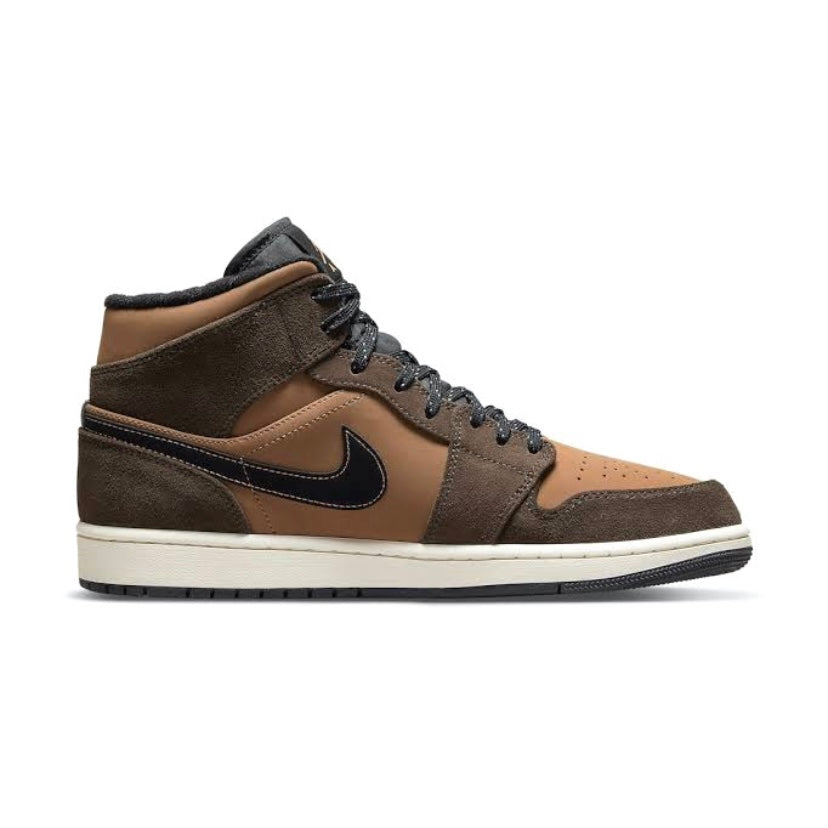 Air Jordan 1 Mid Sneakers - Dark Chocolate & Mocha Colorway with Crimson Bliss Accents | Men's Basketball Shoes for Casual Wear & Street Style