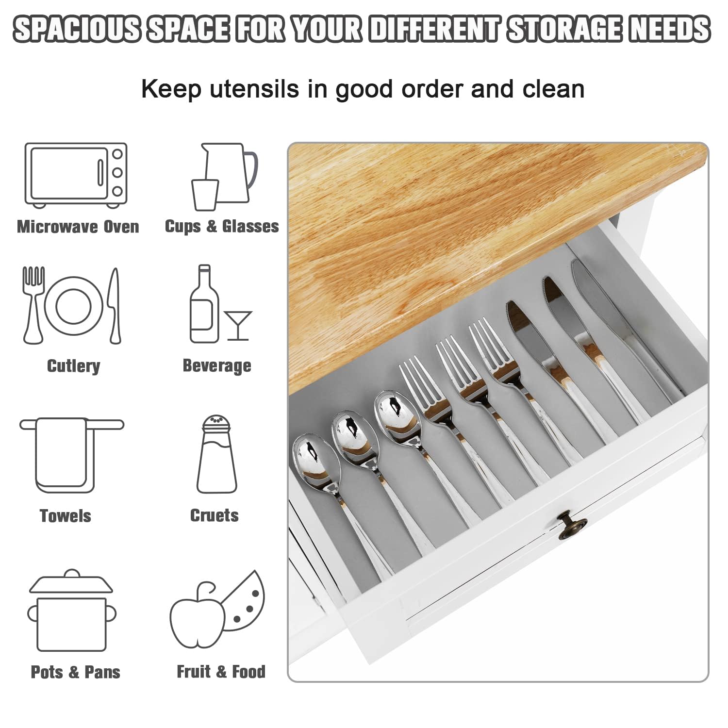 Portable Kitchen Island Cart with Wheels & Storage - Rustic Wood Block for Home Cooking