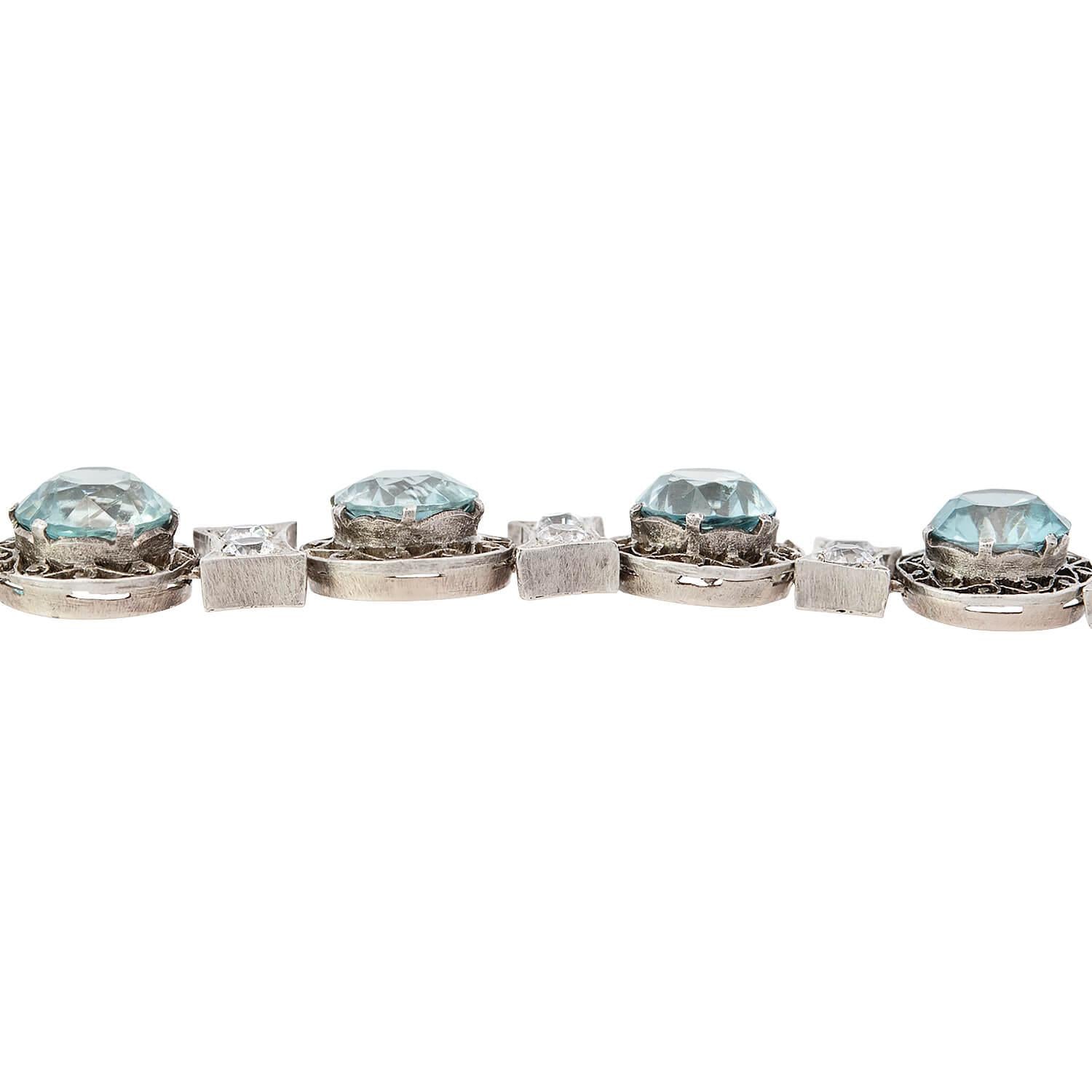 Edwardian 14k Gold & Sterling Silver Diamond & Zircon Bracelet - Vintage Jewelry for Weddings, Anniversaries & Special Occasions