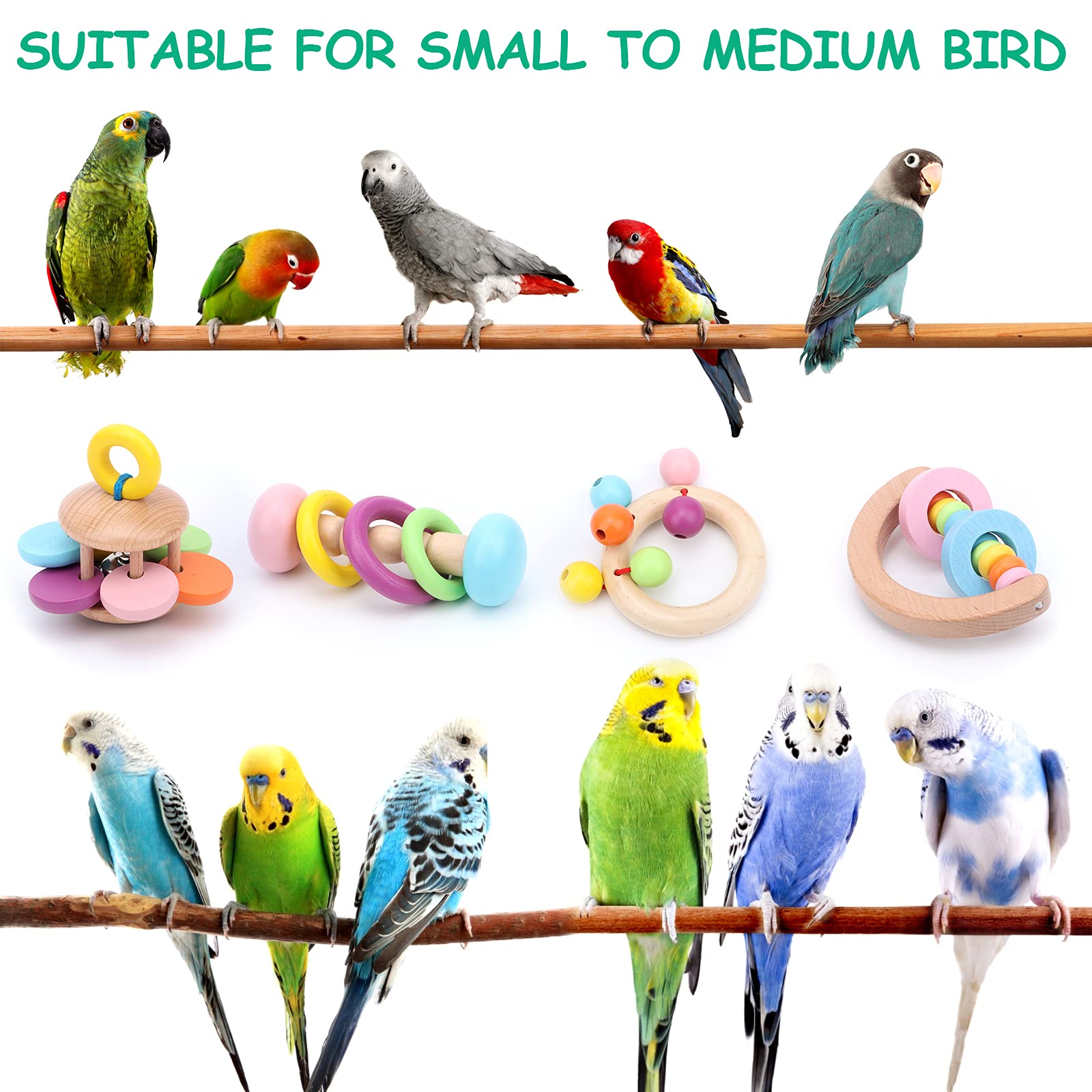 4 Pack Large Bird Toys for Parrots - Interactive Handheld Chew Toys for Macaws, Cockatoos & African Greys - Perfect for Playtime, Training & Enrichment