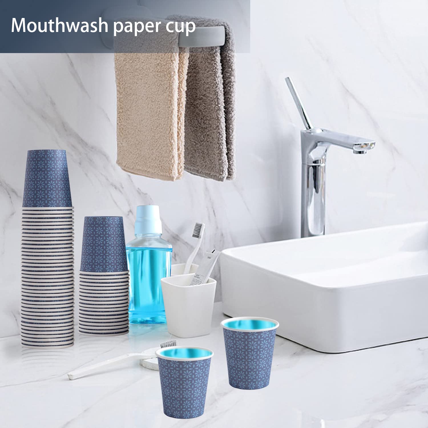 300 Pack 5oz Disposable Paper Cups - Navy Floral Small Bathroom & Mouthwash Cups for Parties, Picnics, BBQs, Travel, Events & Home Use | Perfect for Beverages, Snacks & Dental Care