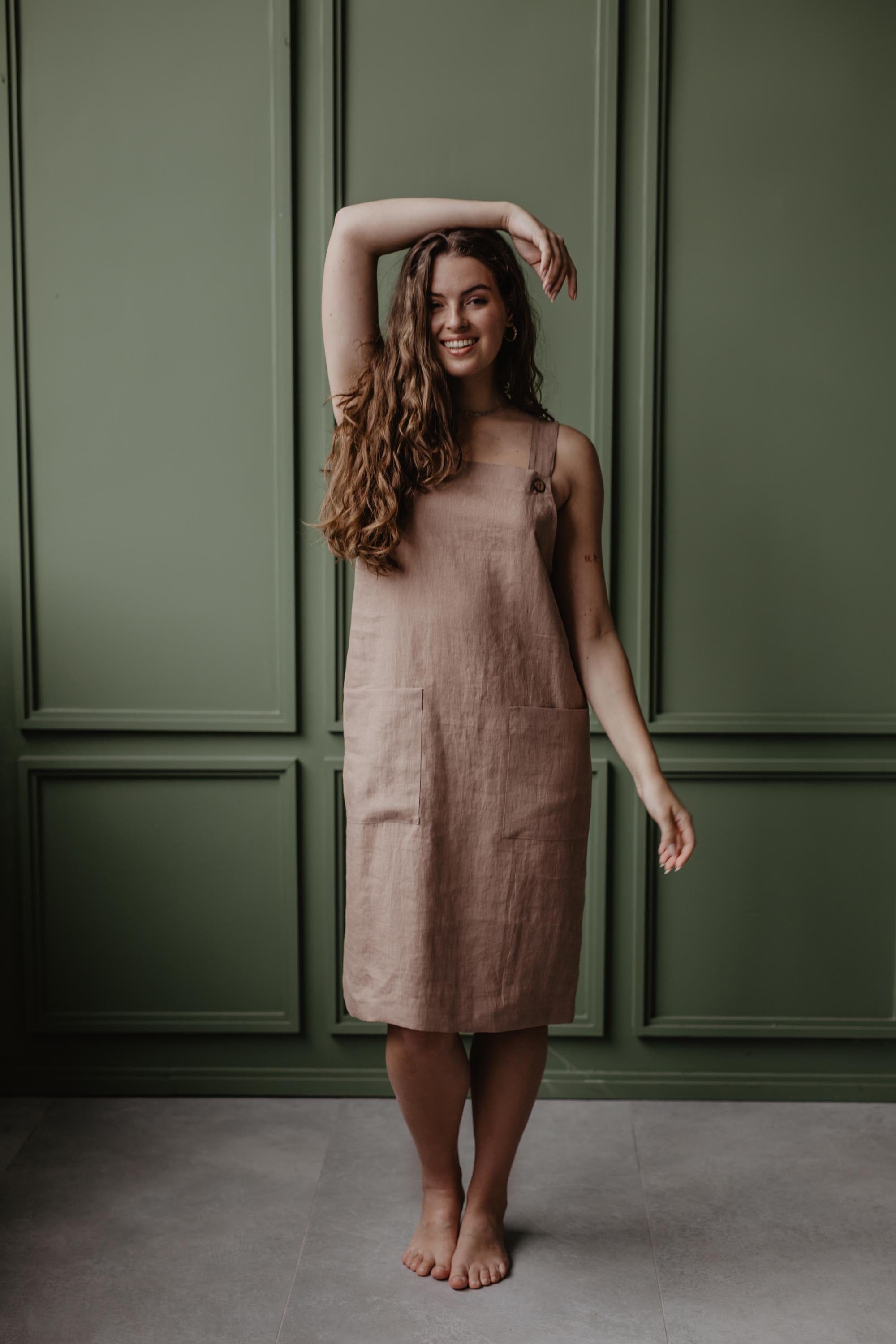 Elegant Jade Women's Linen Apron Dress - Breathable & Stylish in Multiple Colors | Perfect for Cooking, Gardening, and Casual Summer Wear
