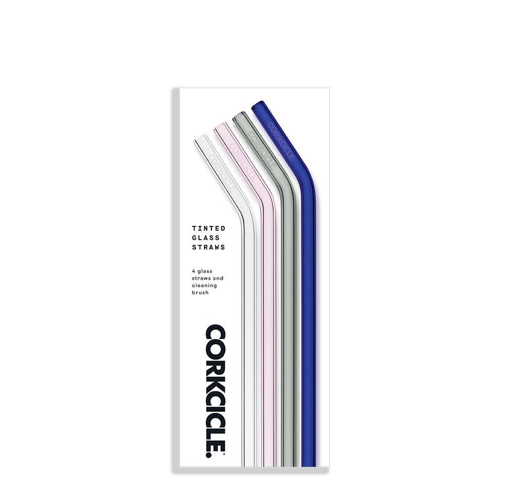 Corkcicle Reusable Glass Straw Set - 4 Pack Multicolor Drinking Straws for Smoothies, Cocktails & Iced Coffee - Eco-Friendly & Dishwasher Safe