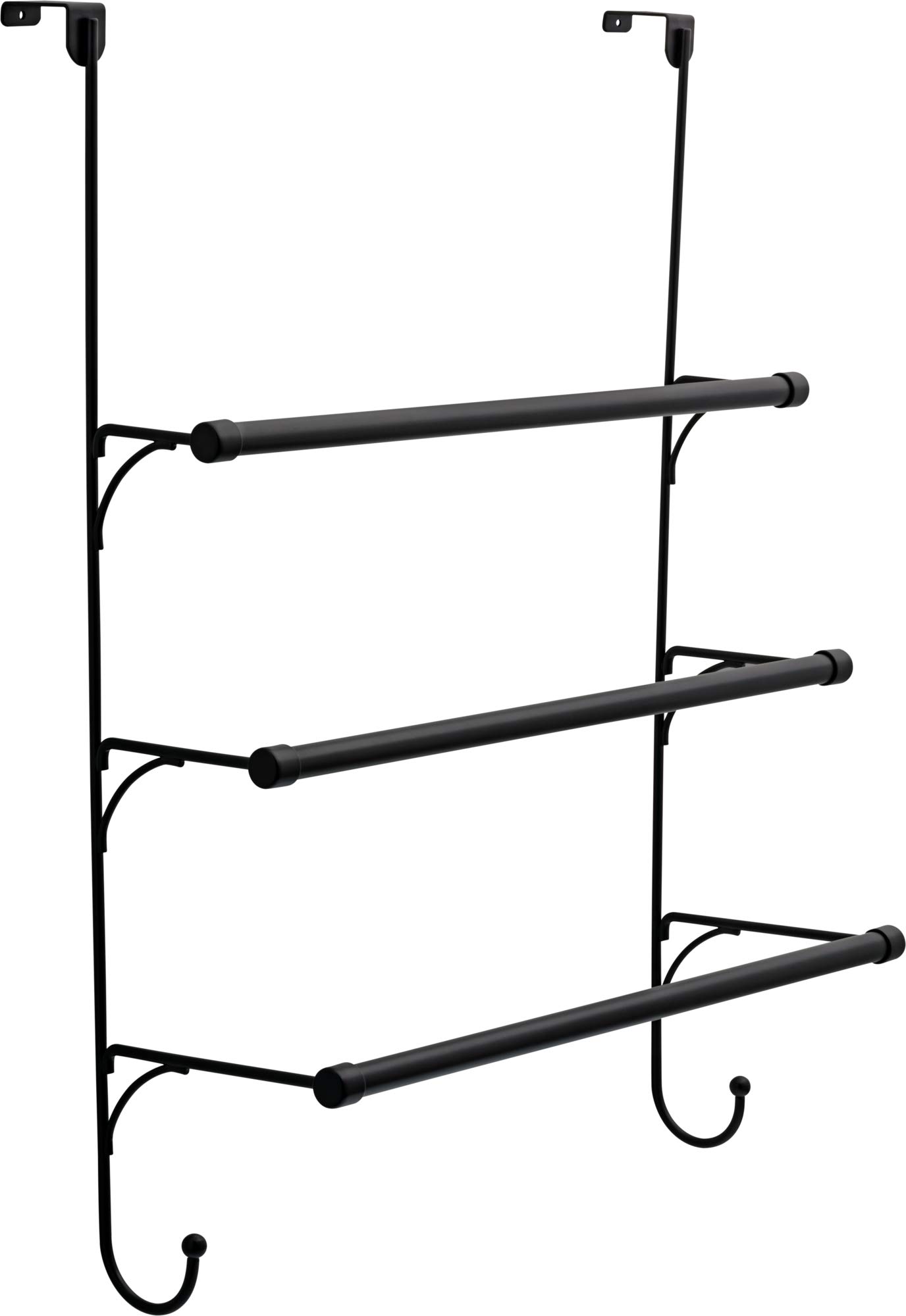 Franklin Brass Triple Over the Door Towel Rack - 3-Tier Matte Black Bathroom Organizer with Hooks for Hand Towels, Robes & Accessories (1-Pack, Model 193153-MB) - Perfect for Small Bathrooms, Apartments & Dorm Storage Solutions