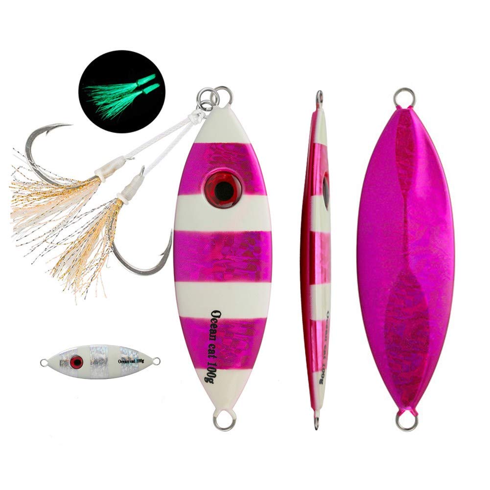 OCEAN CAT Slow Pitch Jig - Premium Flat Fall Saltwater Fishing Lures with Sharp Hooks | Lead Metal Sinking Jigging Baits for Tuna, Grouper & Amberjack | Perfect for Deep Sea Fishing & Offshore Angling