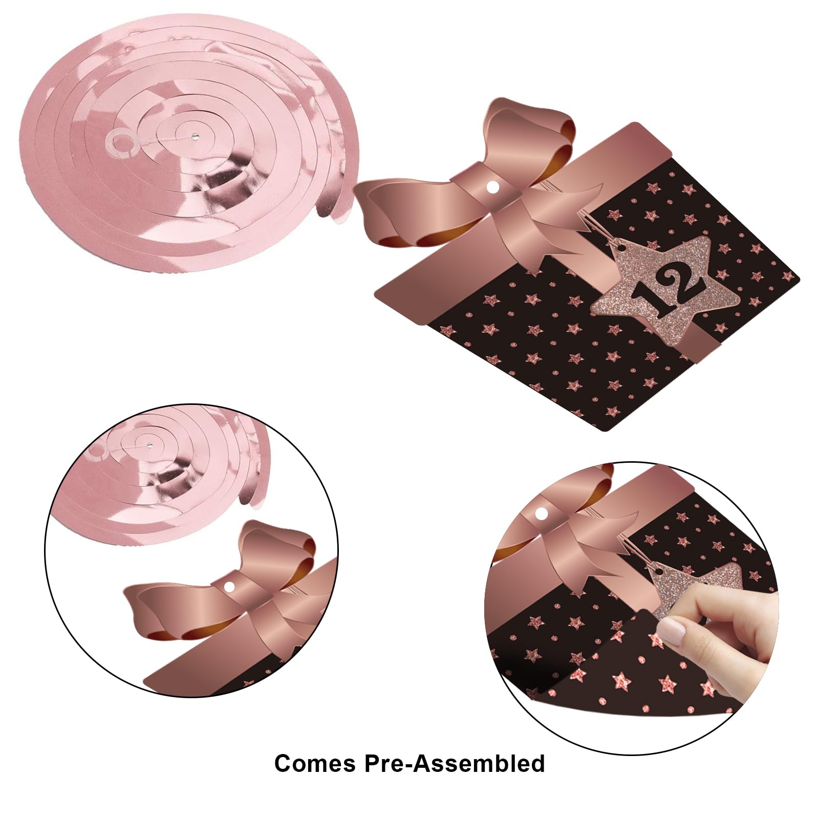 BRT Bearingshui 12th Birthday Party Decorations - 12 Rose Gold Foil Hanging Swirls with Cutouts for Ceiling Decor | Perfect for 12 Years Old Birthday Celebrations, Party Supplies & Room Decor