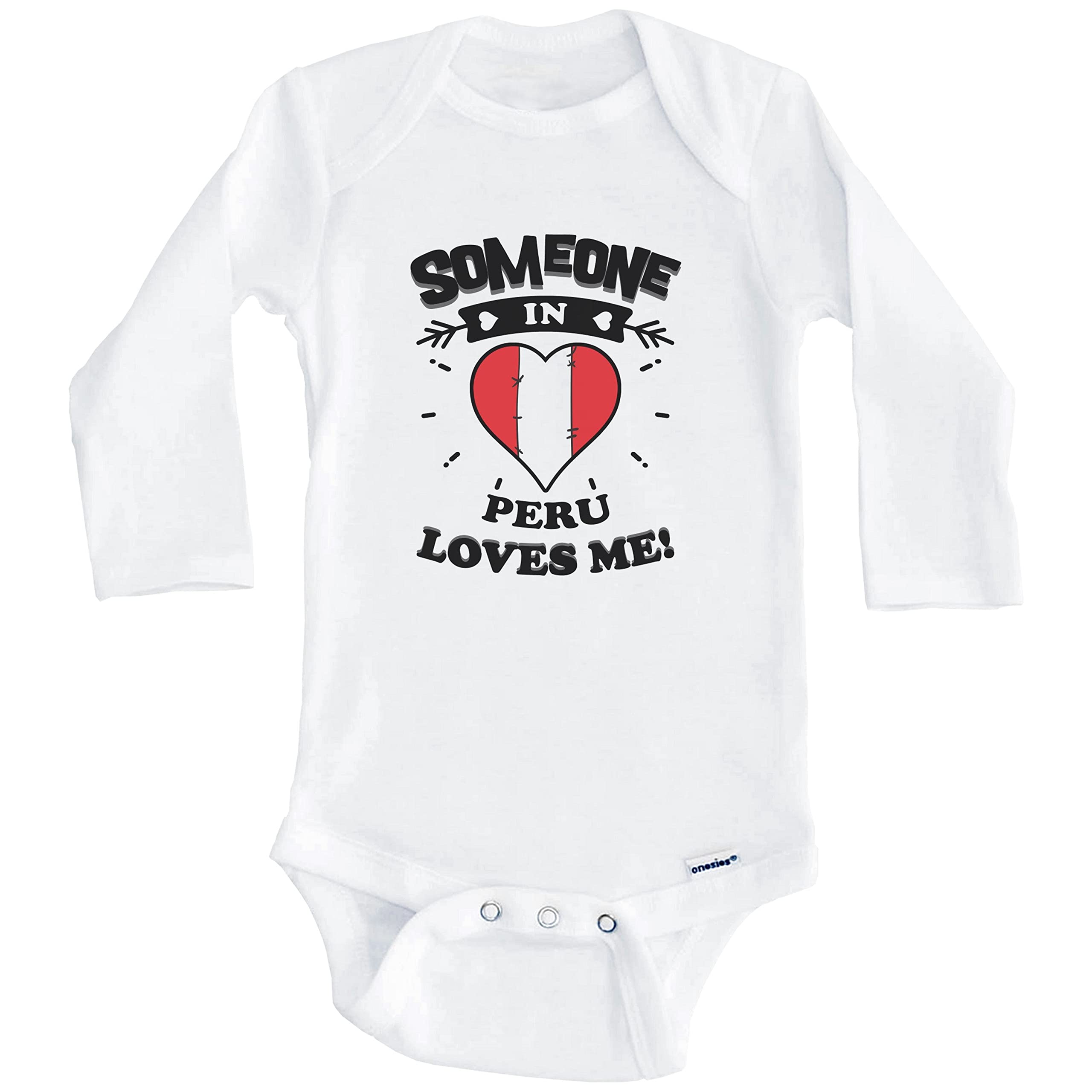Someone in Peru Loves Me Peruvian Heart One Piece Baby Bodysuit - Long Sleeve Infant Romper for Newborns | Perfect for Family Photos, Holidays & Special Occasions
