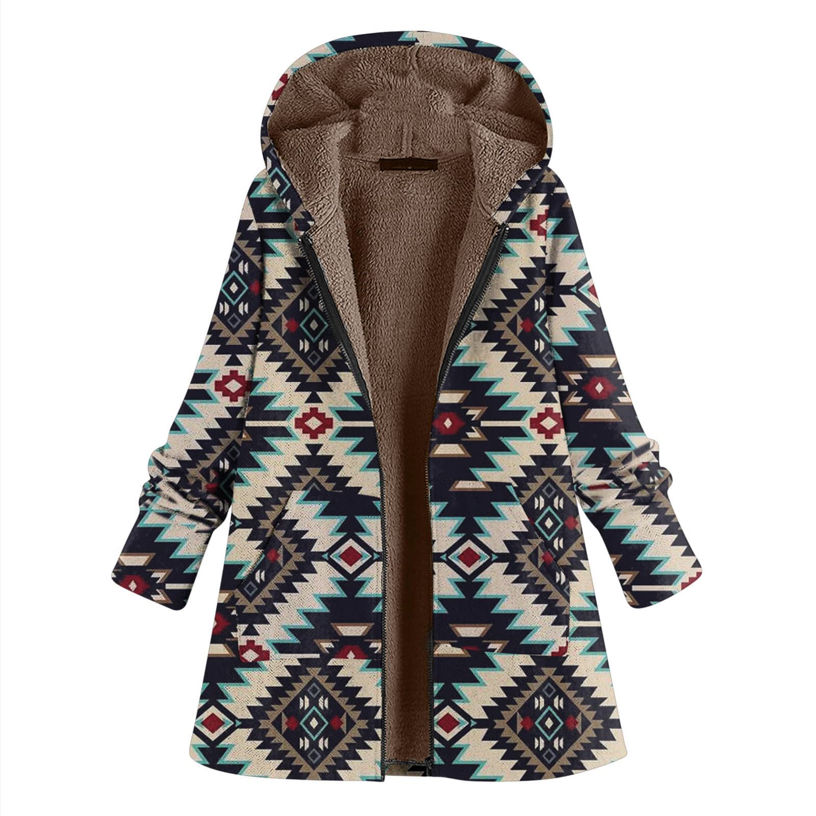Women's Winter Fleece Hooded Jacket - Soft Plush Coat with Stylish Print for Outdoor Activities & Casual Wear