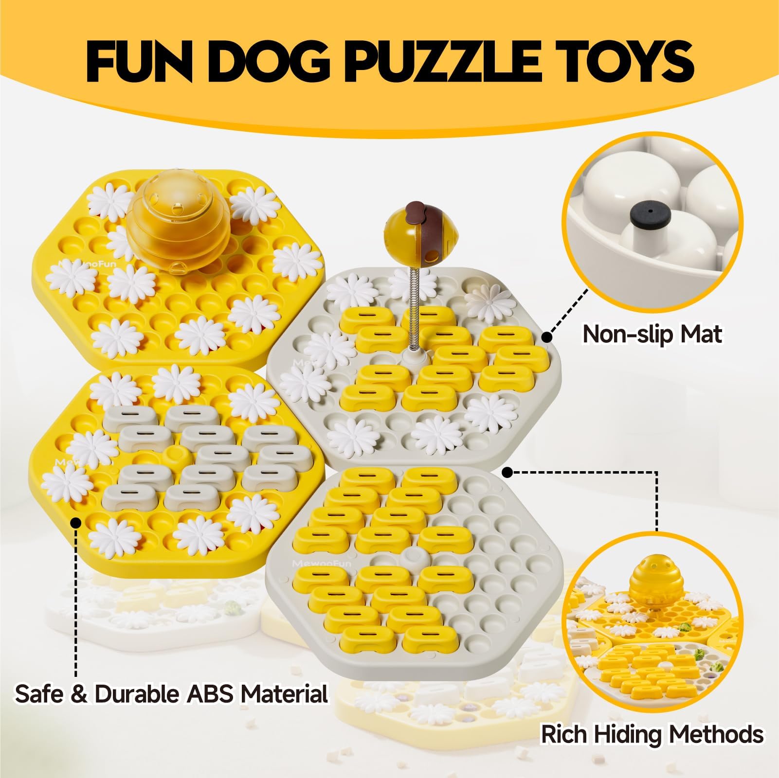 MEWOOFUN Interactive Dog Puzzle Toy for IQ Training - Slow Feeder & Mental Enrichment Game for Small Medium Large Smart Dogs - Treat Dispensing Brain Teaser for Boredom Relief & Anxiety Reduction (Perfect for Crate Training, Mealtime Fun & Indoor Play)