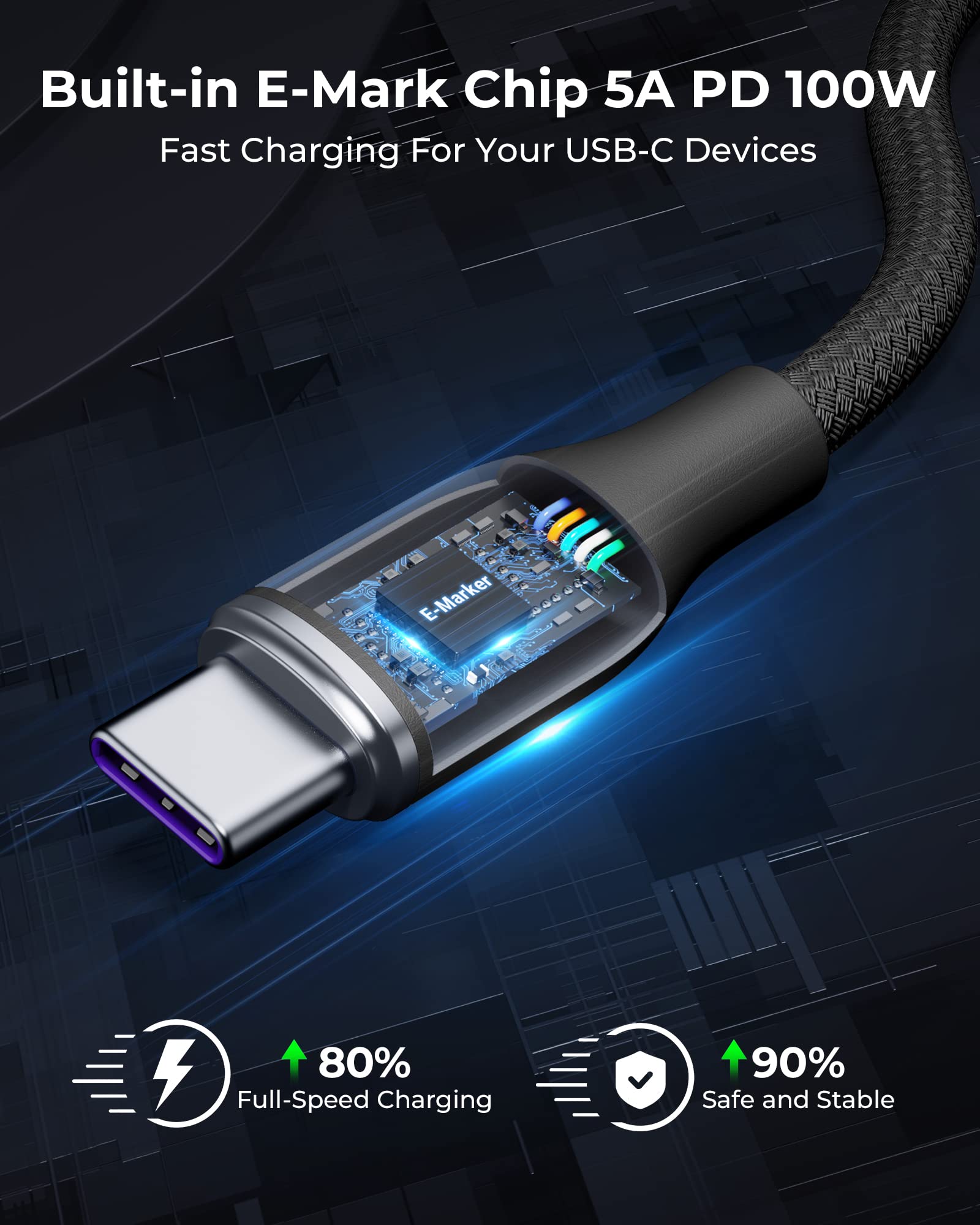 VOLTME 6ft USB C to USB C Cable & USB A to USB C Cable 2-Pack, 100W Fast Charging 5A Nylon Braided Cord for iPhone 16/15 Pro Max, Samsung Galaxy S24/S23/S22, iPad, MacBook - Perfect for Home, Office & Travel Charging (Black)