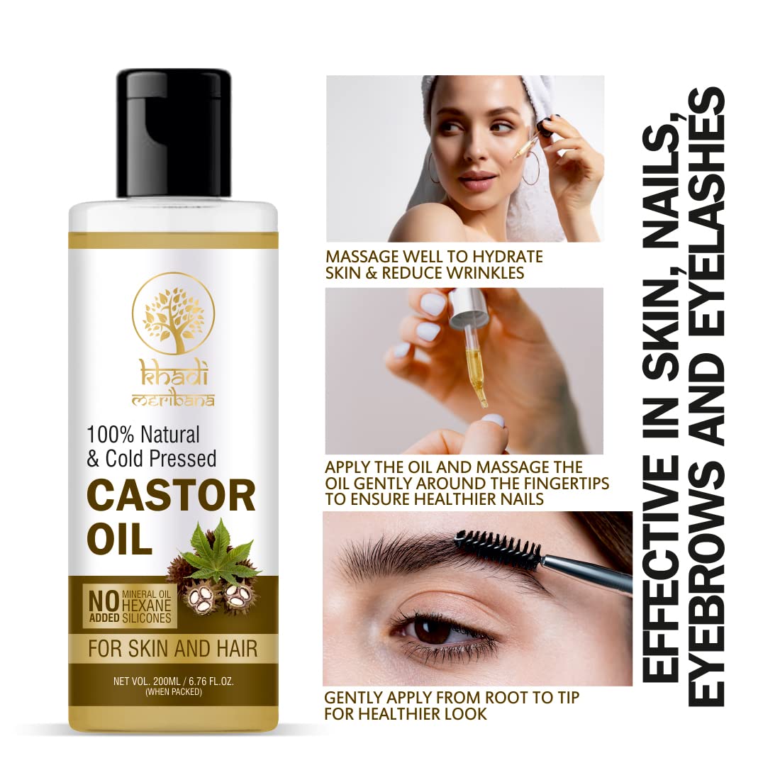Pure Virgin Castor Oil for Hair Growth & Skin Care | Cold Pressed 200ml | Massage & Beauty