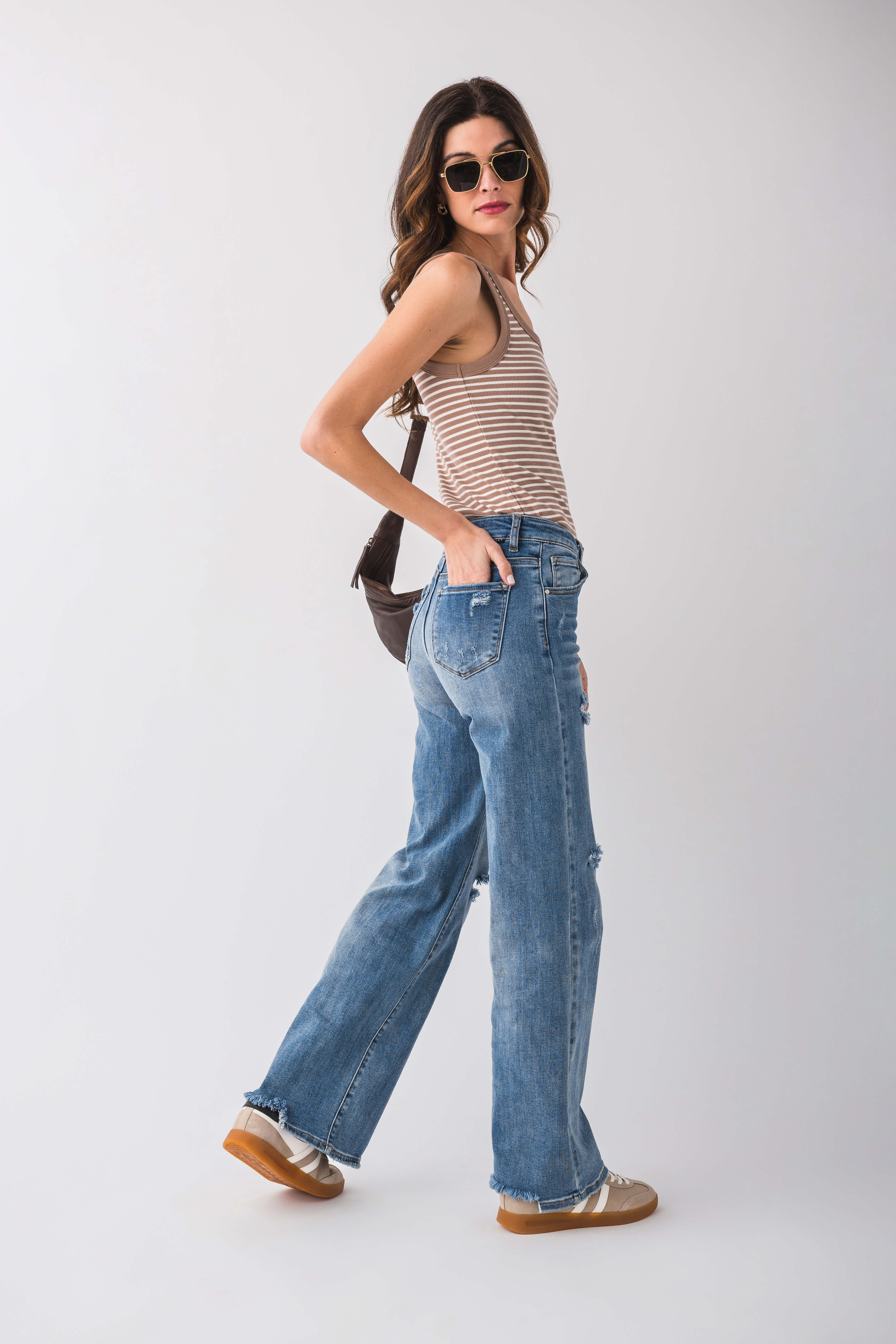 Risen Lexi High Rise Vintage Washed Wide Leg Jeans for Women - Retro 90s Distressed Denim Pants - Perfect for Casual Outfits & Streetwear Fashion