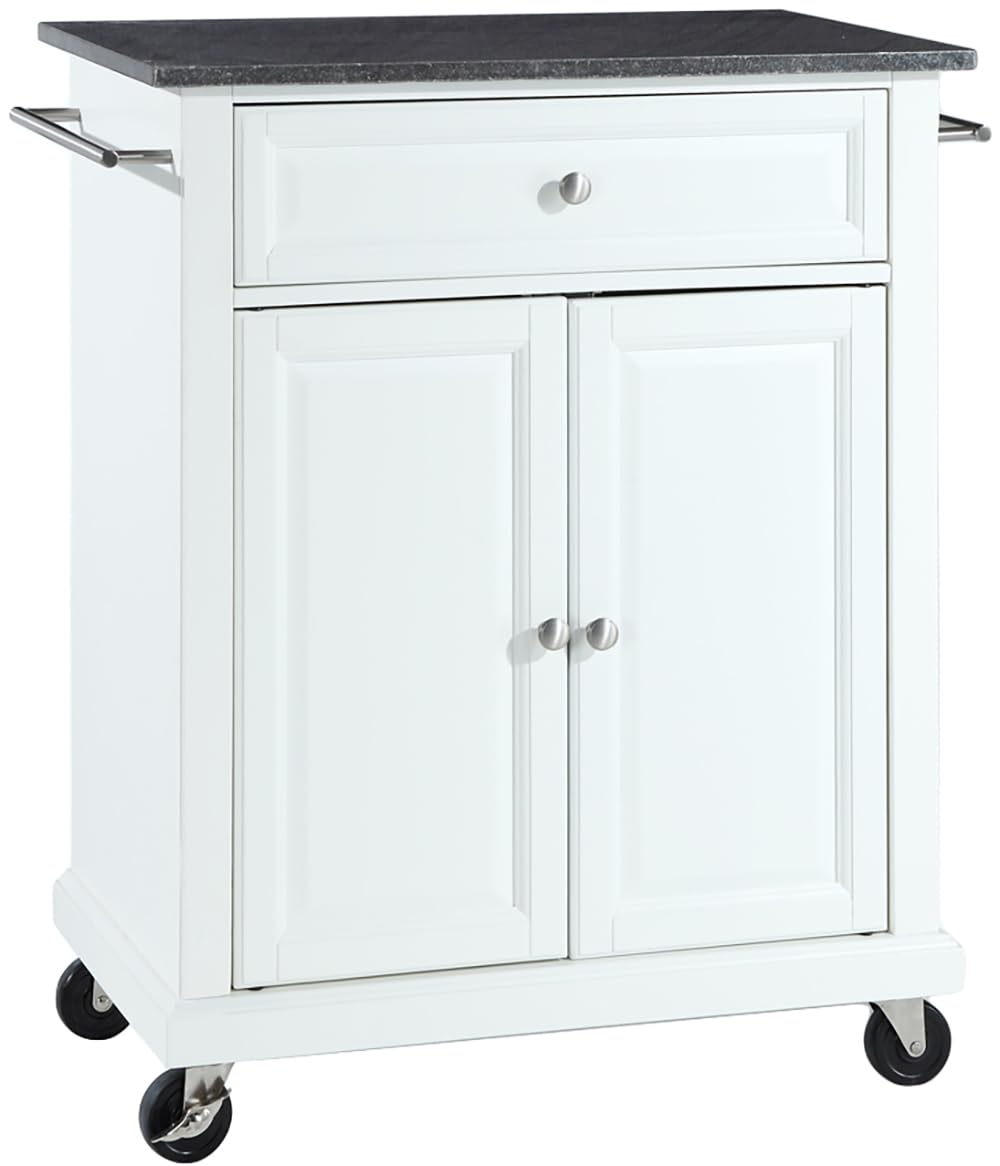 Crosley White Compact Granite Top Rolling Cart with Shelves - Microwave Stand, Towel Rack - Perfect for Kitchen, Bathroom, Dorm & Small Space Storage