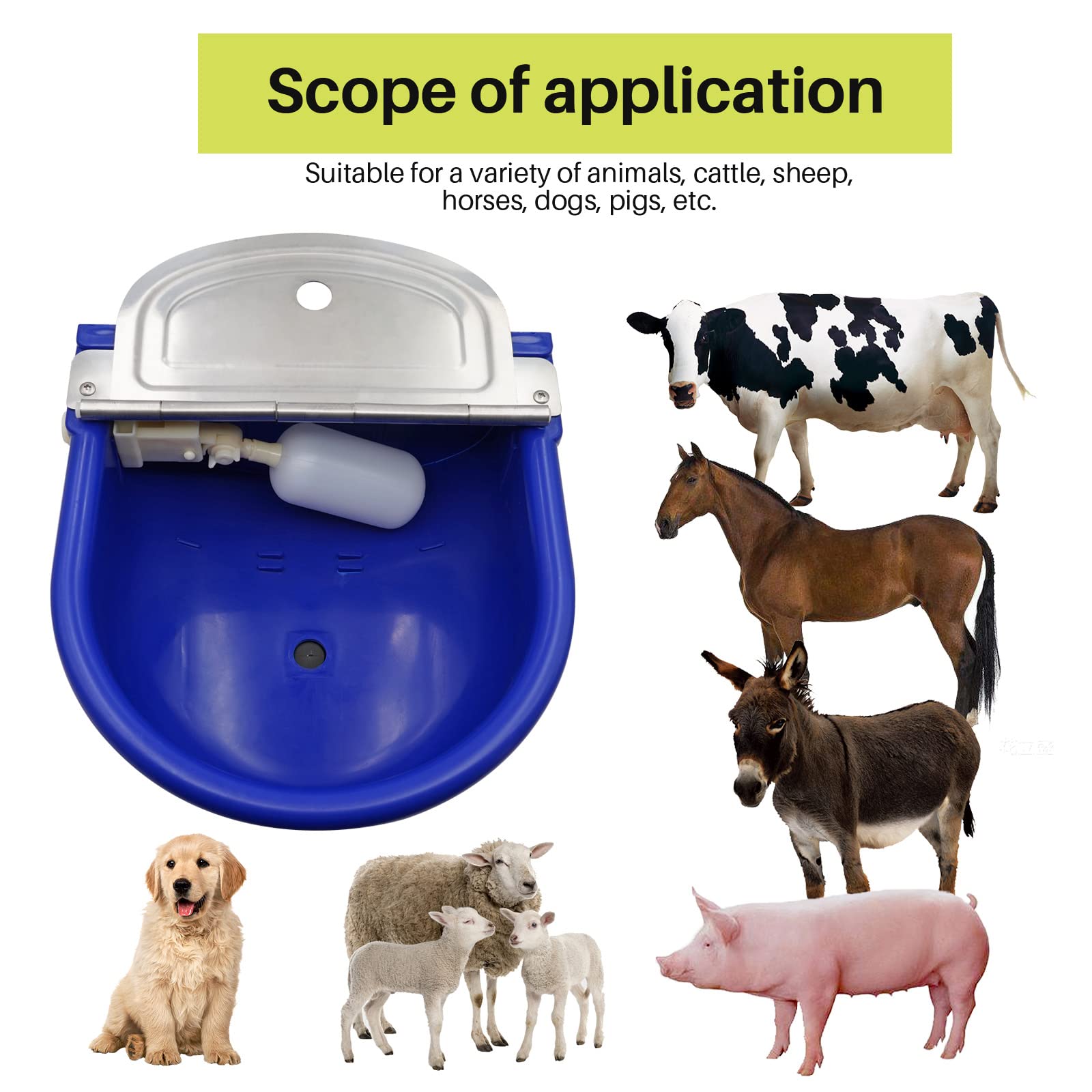 Automatic Water Bowl for Horses, Dogs, Sheep, Cows & Pigs - Large Capacity Float Valve Water Feeder with Drain Plug - Durable Plastic Pet Water Dispenser for Stable, Barn & Pasture (Dark Blue)