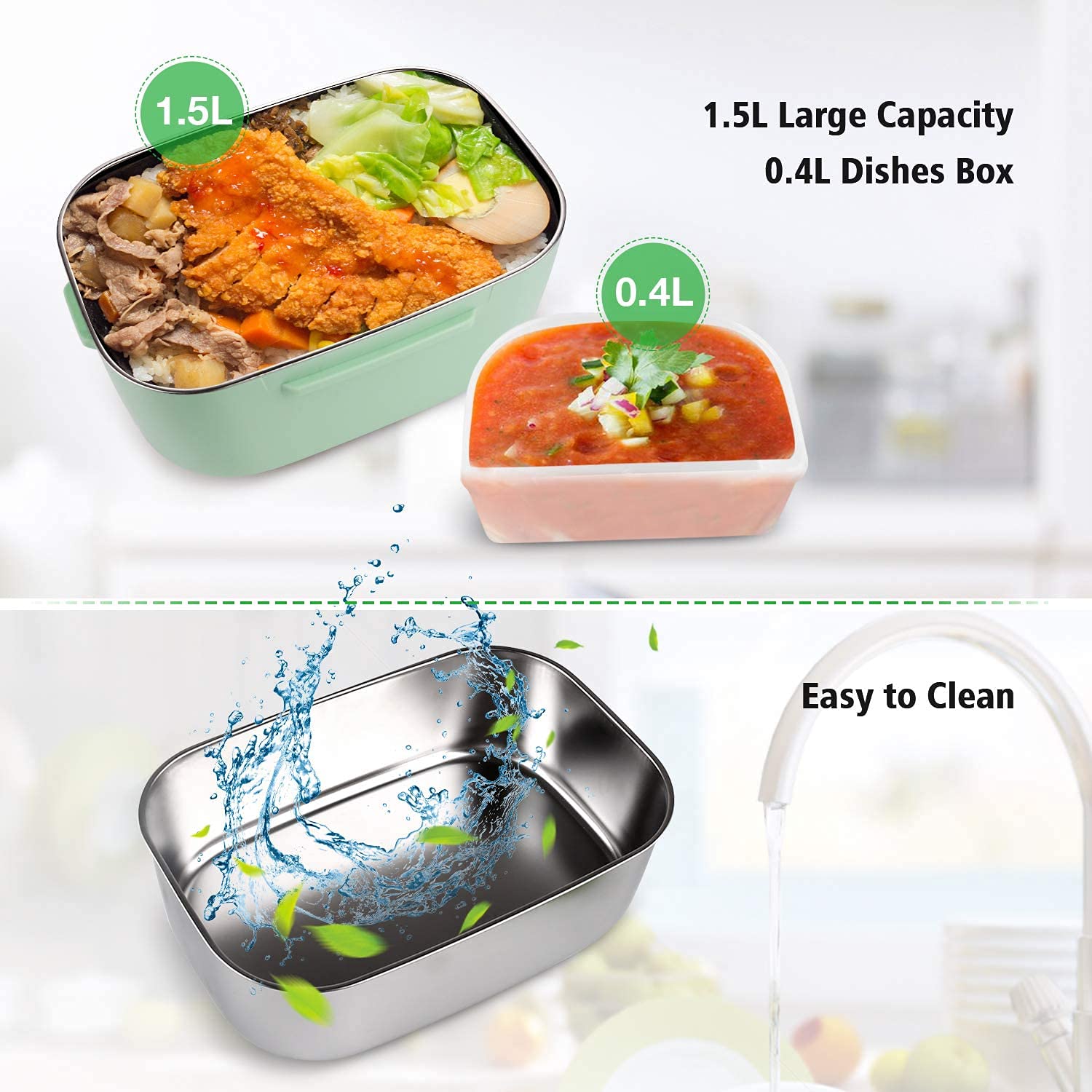 Portable Electric Lunch Box - 304 Stainless Steel Food Warmer for Office, Truck, Car & Travel | Includes Spoon, Fork & Carry Bag | Perfect for Meal Prep, Commuting & Outdoor Activities