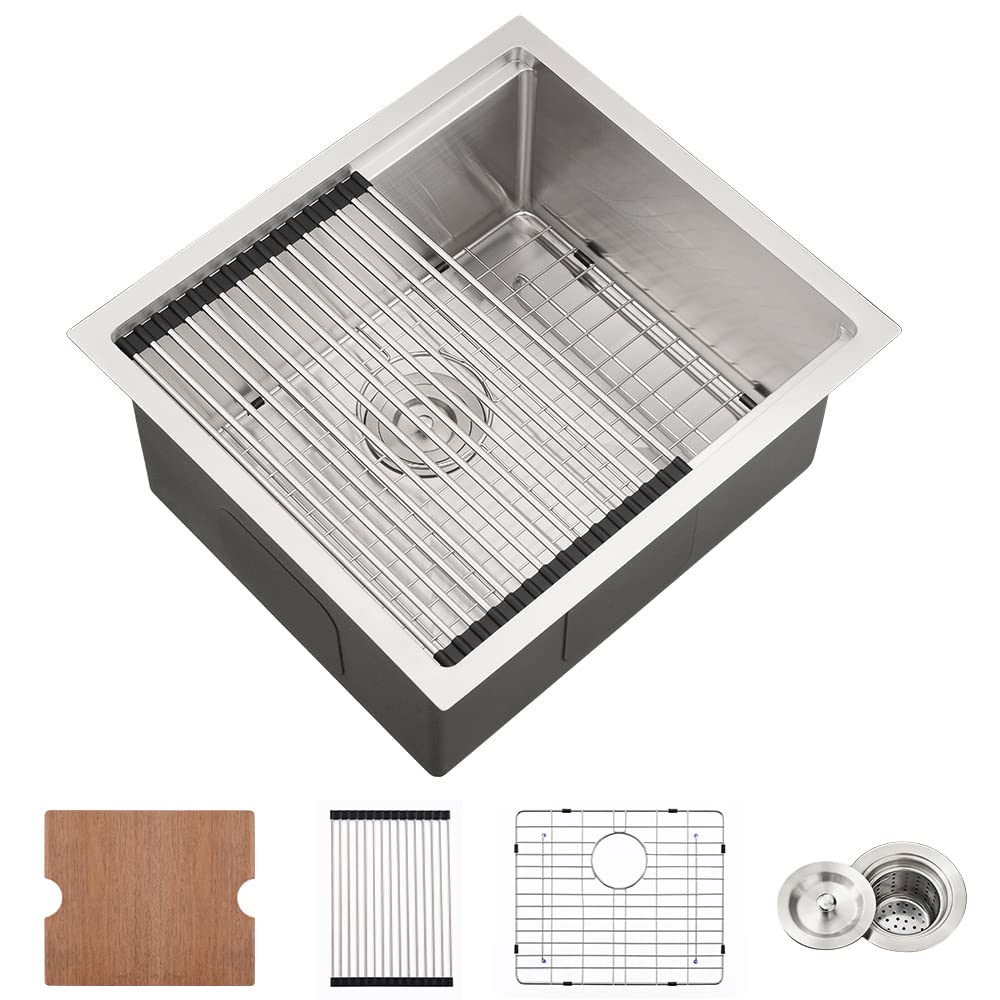 21x17 Inch Undermount Bar Sink - 16 Gauge Stainless Steel Single Bowl Kitchen Sink for RV, Wet Bar & Prep Station with Cutting Board | Perfect for Small Kitchens, Outdoor Cooking & Mobile Homes