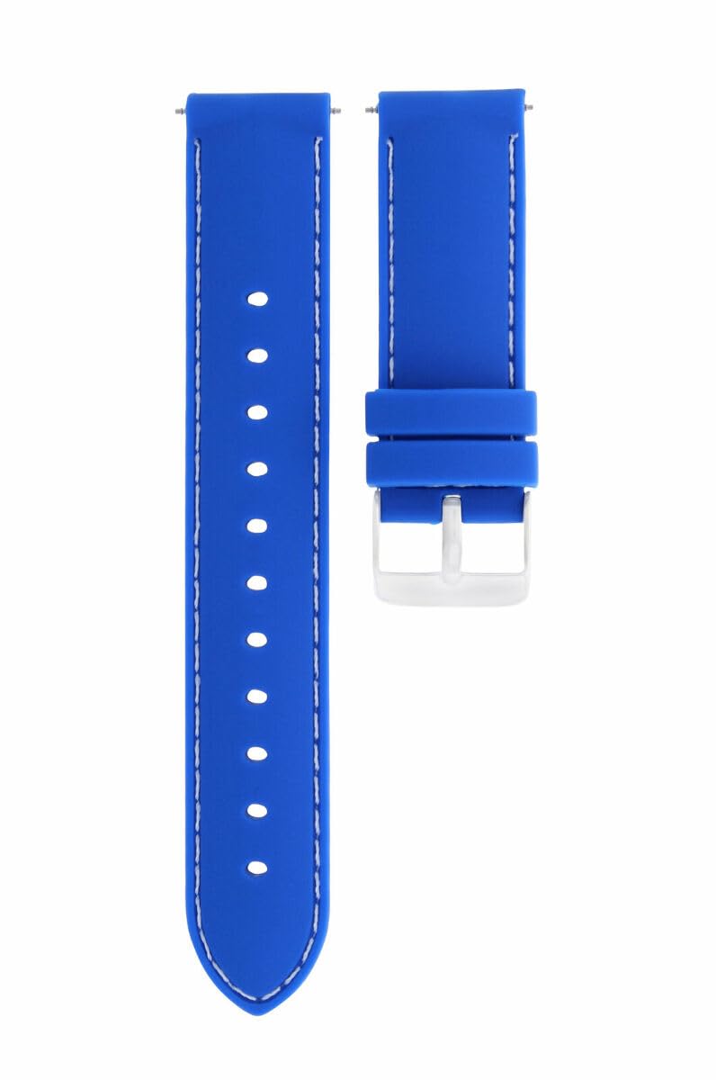 20mm Silicone Rubber Watch Band Strap for IWC Pilot Portuguese Top Gun - Blue with White Stitching | Durable & Comfortable Replacement Watch Strap for Men's Watches | Perfect for Sports, Swimming & Everyday Wear