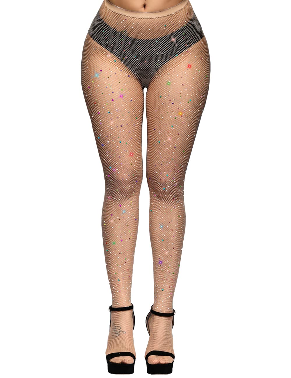 Sparkly Rhinestone Fishnet Stockings - High Waist Sexy Tights for Women | Rave, Halloween & Festival Party Outfits | Perfect for Cosplay, Nightclub & Costume Parties