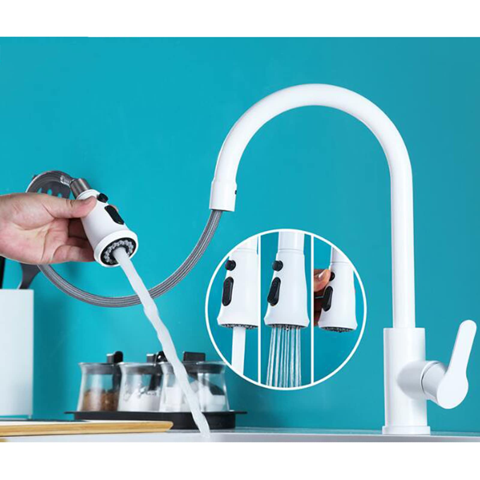 Stainless Steel Pull Out Kitchen Faucet - Hot/Cold Water for Cooking & Cleaning
