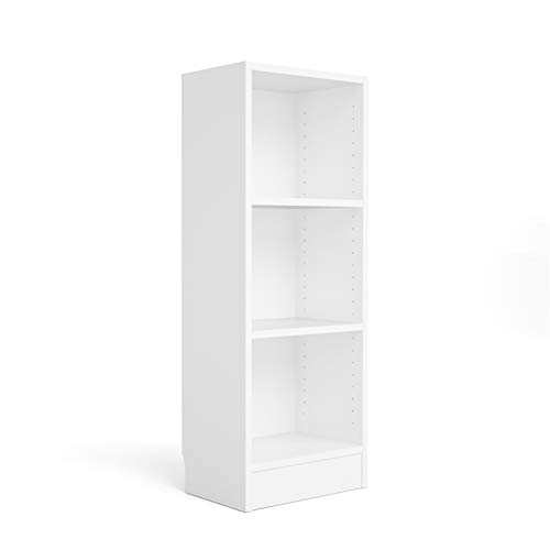 Allora Narrow 3-Tier Contemporary Shelf Bookcase in White - Modern Storage Solution for Living Room, Bedroom or Office
