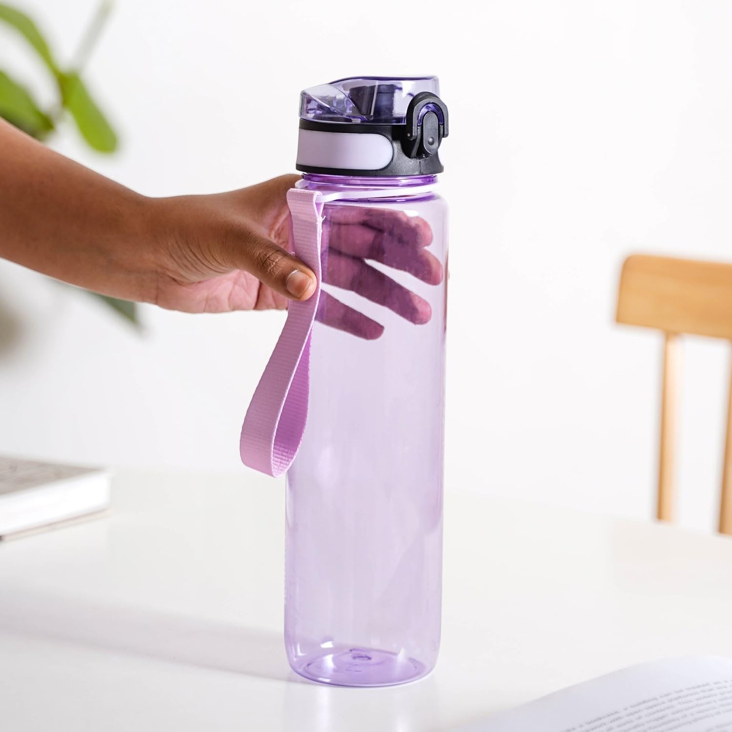 Nestasia 2-Pack 1000ml BPA-Free Water Bottles with Spill-Proof Spring-Loaded Cap - Transparent Travel Bottles with Capacity Markers for Gym, Office & Outdoor Activities (Lavender) | Perfect for Hydration at Work, Fitness Training and Daily Commute