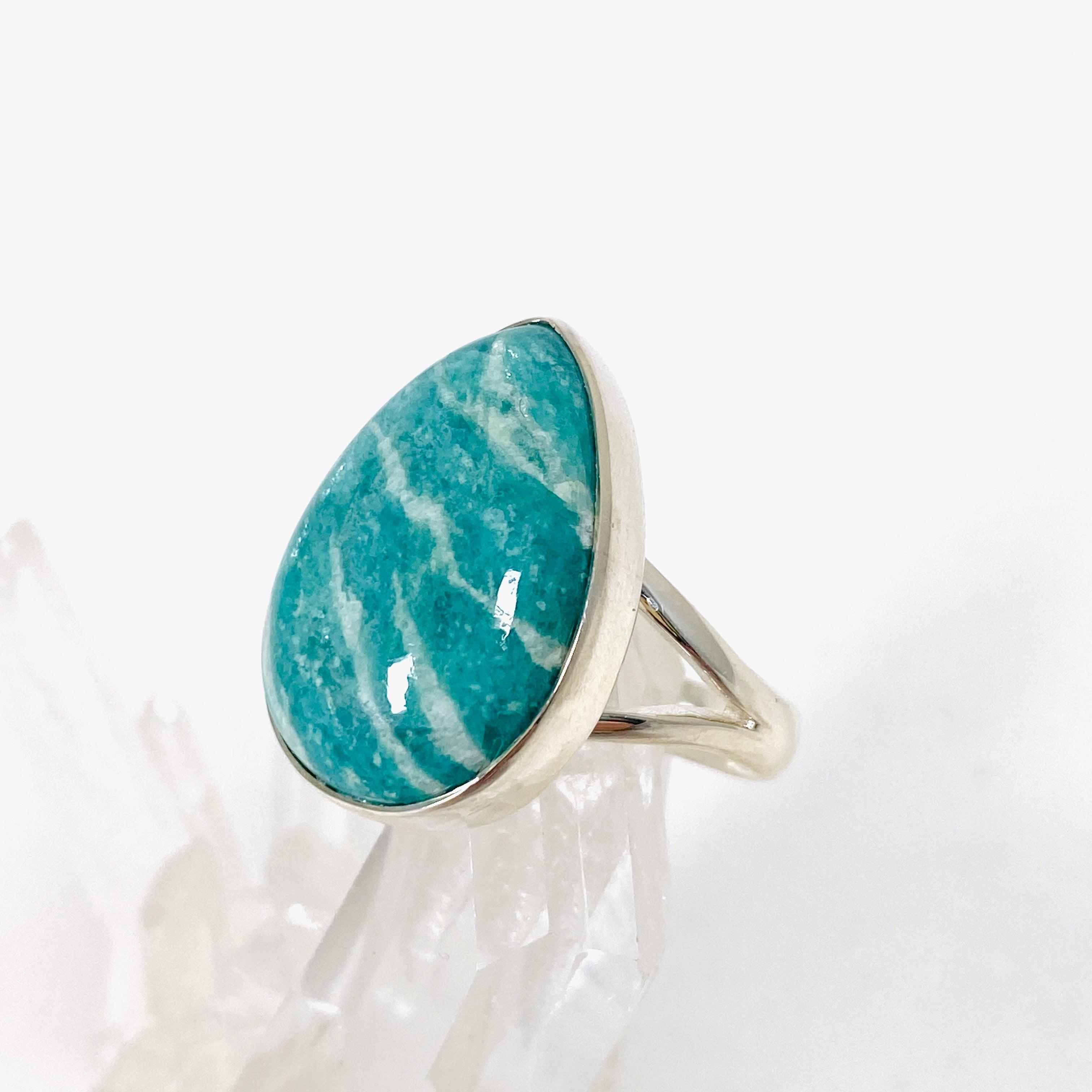 Amazonite Teardrop Ring - Size 8 - KRGJ2892 - Elegant Handmade Jewelry for Women, Perfect for Weddings, Parties & Everyday Wear