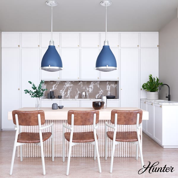 Hunter Bluff View 3-Light 16-Inch Indigo Blue Pendant Light - Perfect for Kitchen Island, Dining Room, and Entryway Lighting