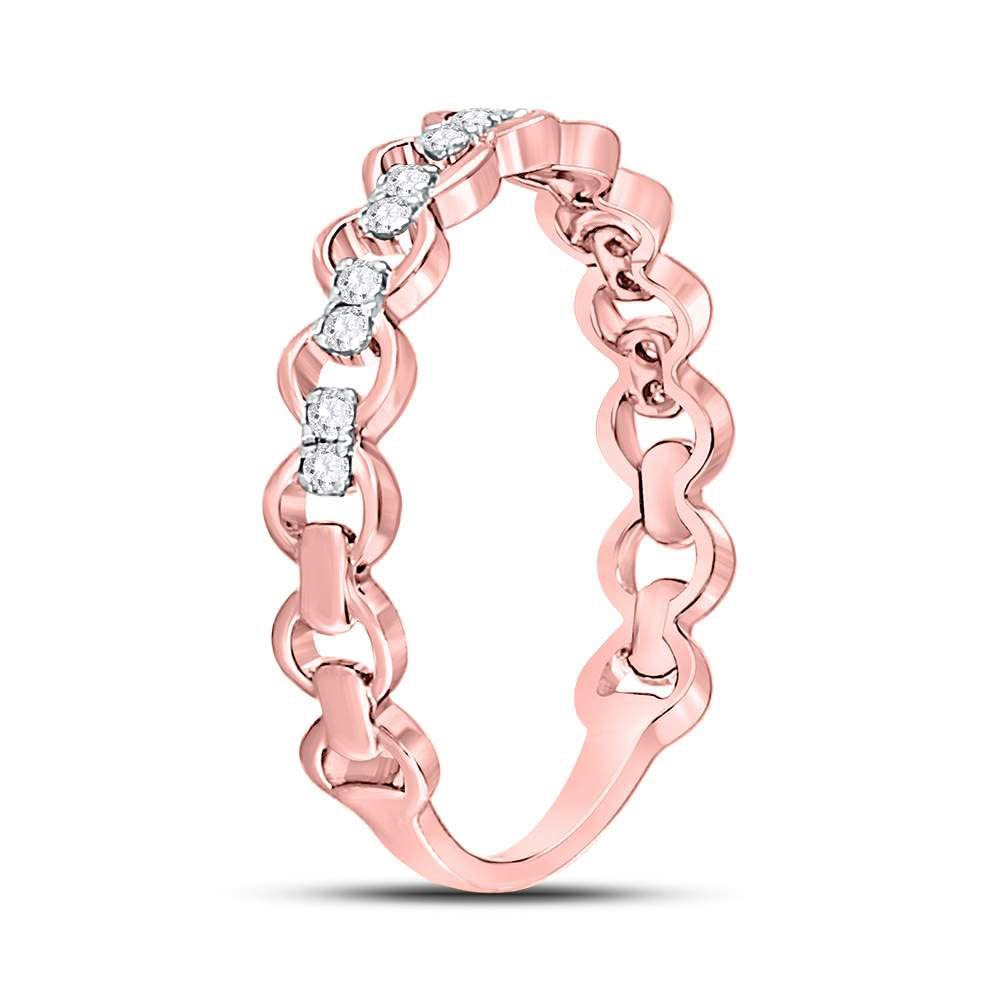 10K Rose Gold Women's Round Diamond Link Stackable Band Ring - 1/8 CTTW - Perfect for Everyday Wear, Anniversary Gifts & Bridal Jewelry