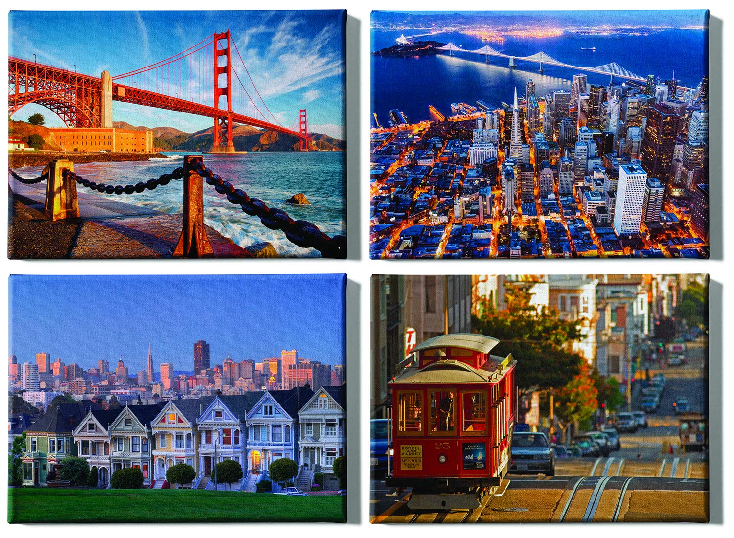 4-Piece San Francisco Cityscape Canvas Wall Art Prints - Modern Office & Home Decor Collection for Living Room, Bedroom & Workspace