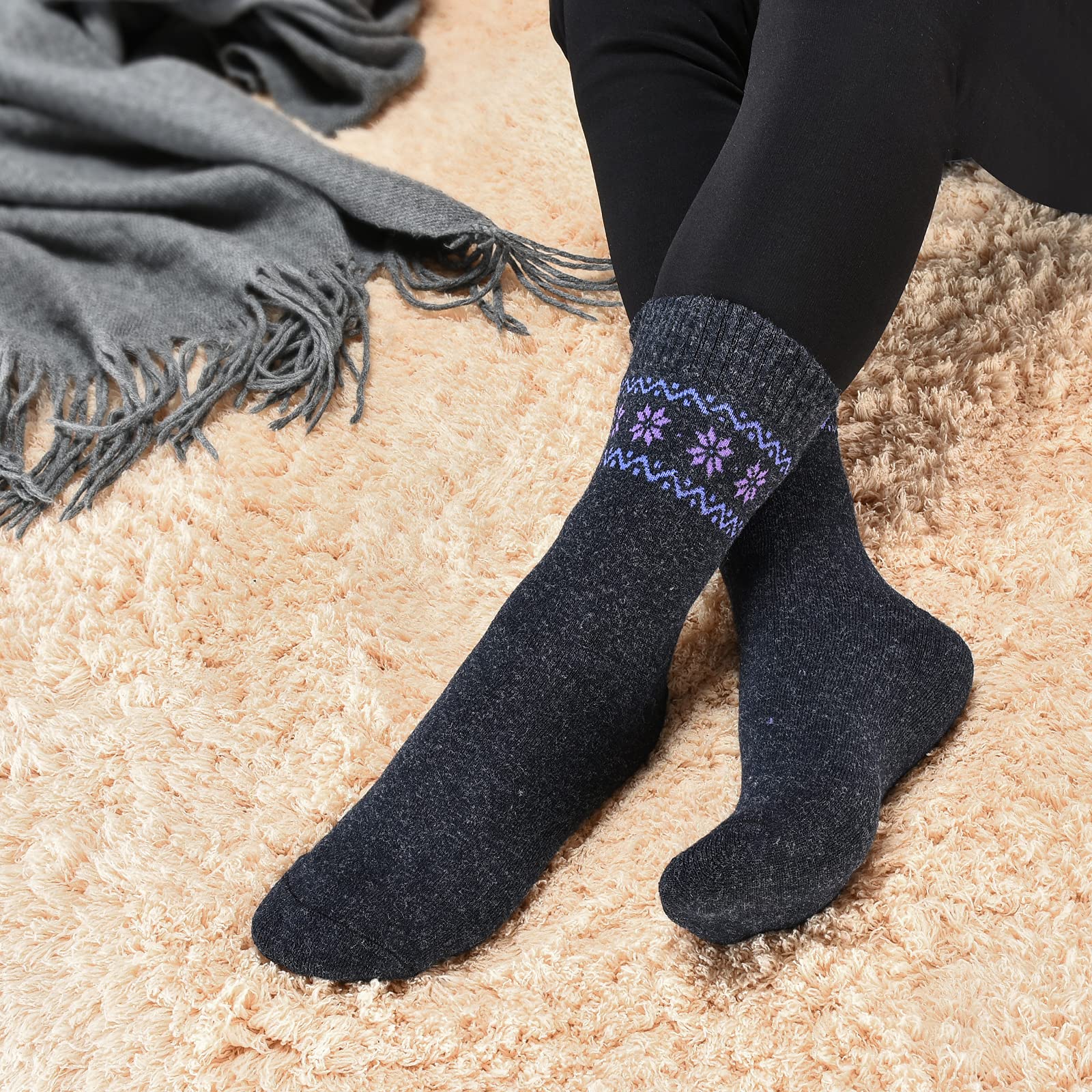 Women's Merino Wool Socks - 4 Pack Winter Hiking Socks for Outdoor Activities