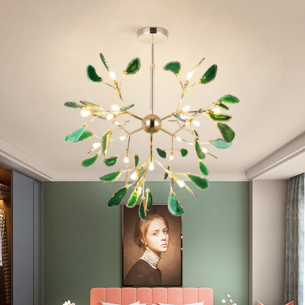 Agate Flake Chandelier - Elegant Natural Stone Crystal Ceiling Light Fixture for Dining Room, Living Room, Bedroom Decor | Modern Luxury Home Lighting