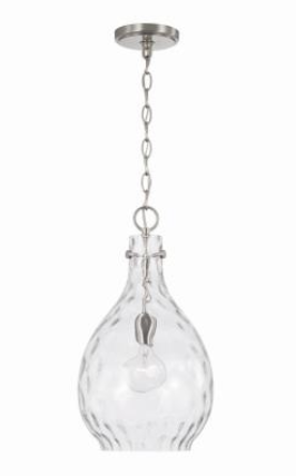 Brantley 1-Light Water Glass Pendant Light Fixture - Modern Clear Glass Shade for Kitchen Island, Dining Room, or Entryway Lighting