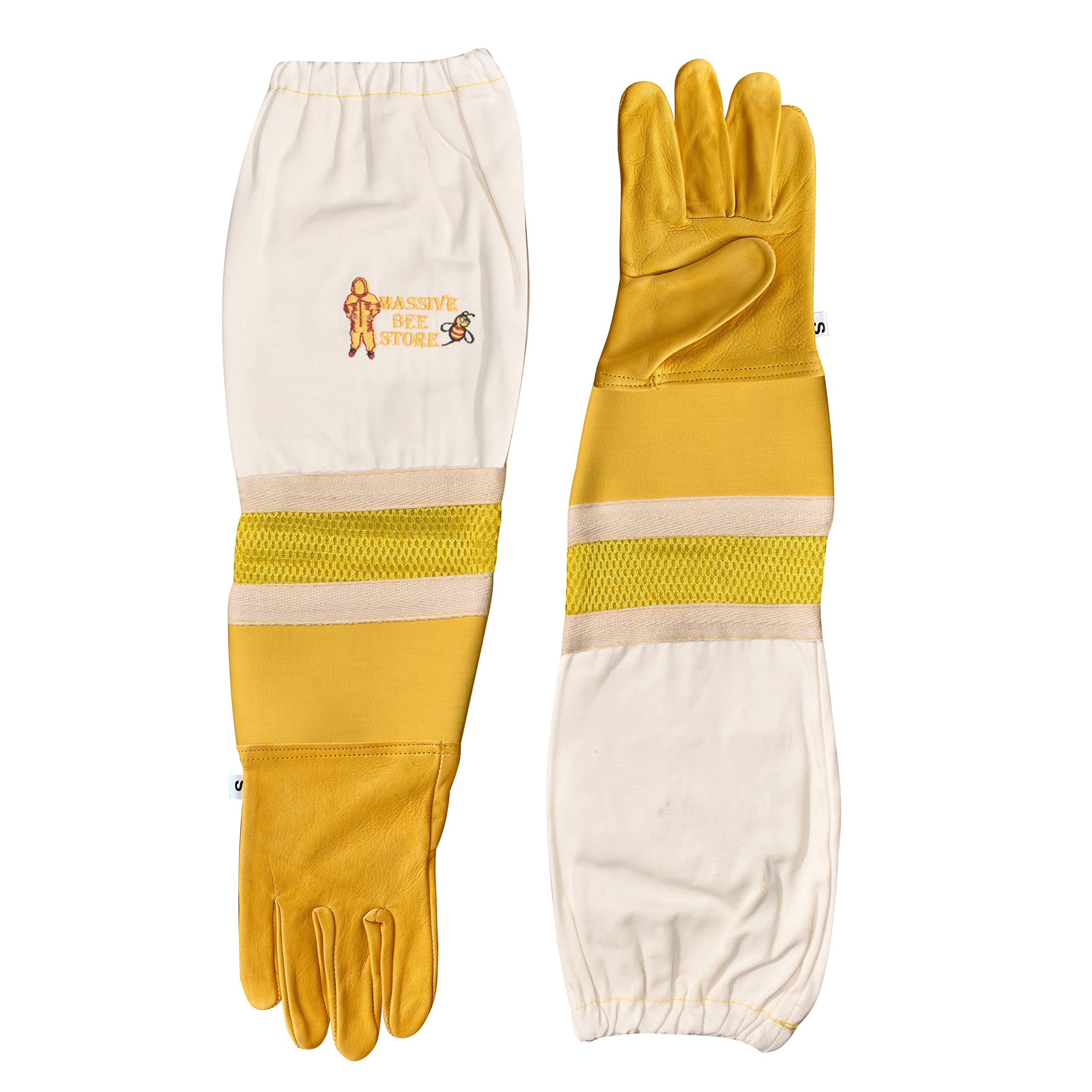 Premium Beekeeping Gloves - Ventilated Cowhide Leather with Yellow Rubber Cuff & Mesh - Durable Protection for Beekeepers - Ideal for Honey Harvesting & Hive Maintenance