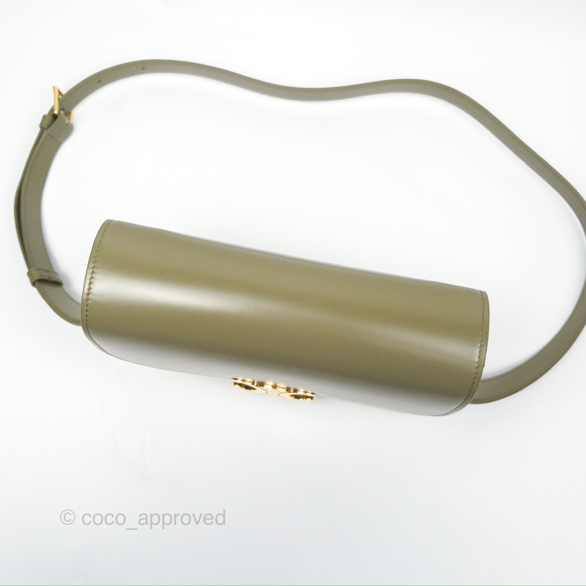 Celine Medium Triomphe Bag in Soft Khaki Shiny Calfskin Leather - Luxury Handbag for Women, Perfect for Work, Travel & Everyday Use