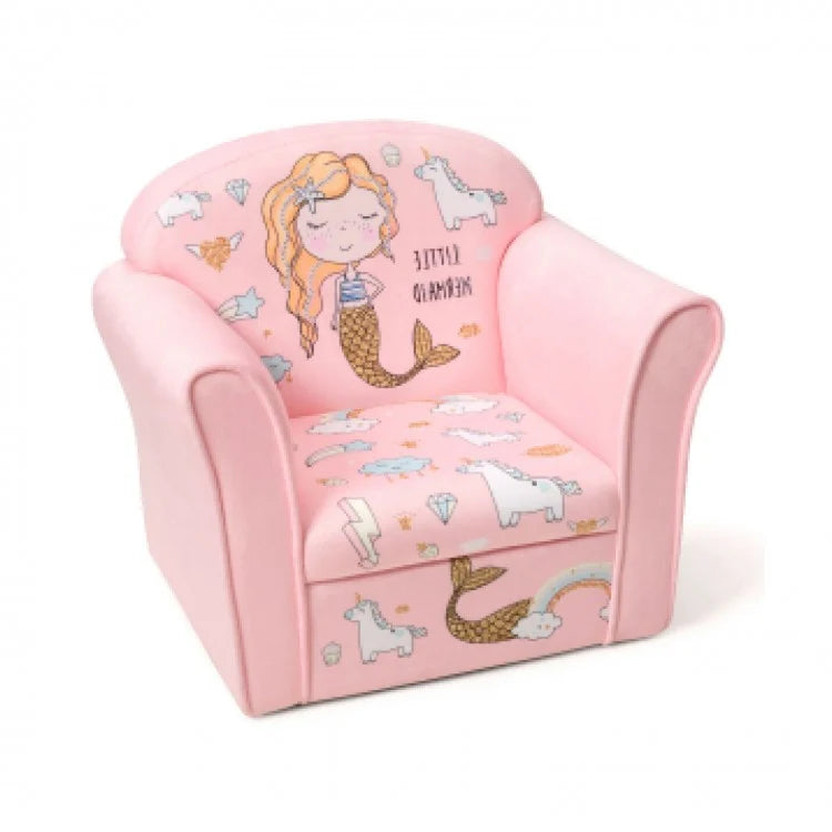 Kids Mermaid Armrest Couch - Soft Upholstered Sofa for Girls' Bedroom, Playroom & Princess Themed Decor | Perfect for Reading Nook, Playtime & Relaxation