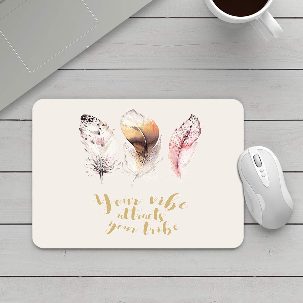 EKOBLA Hand-Drawn Boho Tribal Mouse Pad - Non-Slip Rubber Base Gaming Mousepad for PC & Laptop (9.5x7.9 Inch) - Feather Design with Funny Quote in Bright Colors | Perfect for Office, Home & Gaming Setup