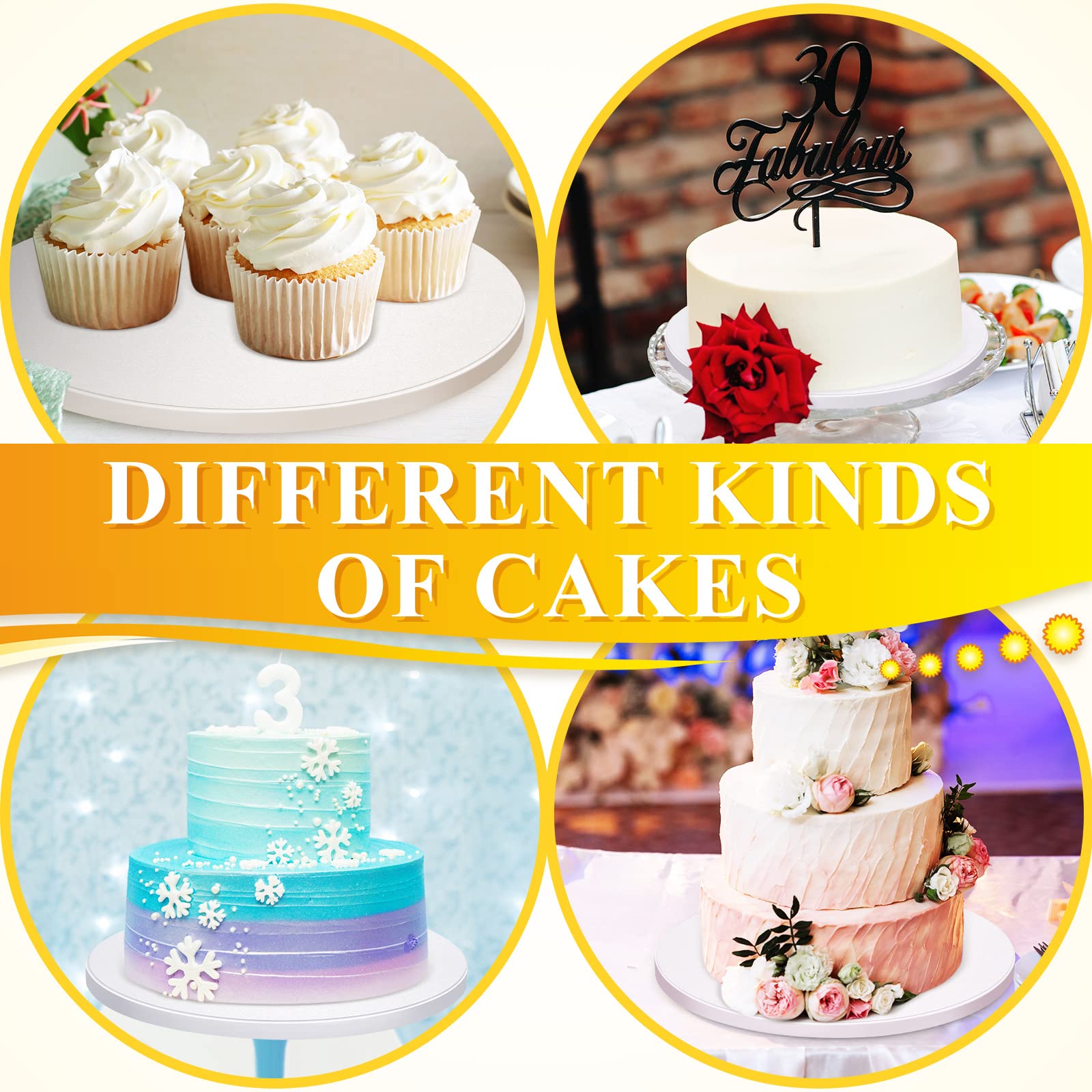 Bokon 50-Pack 10-Inch White Round Cake Drums - 1/2 Inch Thick Corrugated Cardboard Cake Boards with Smooth Edges for Birthday Cakes, Cupcakes & Dessert Displays - Perfect for Baking, Wedding & Party Decorations