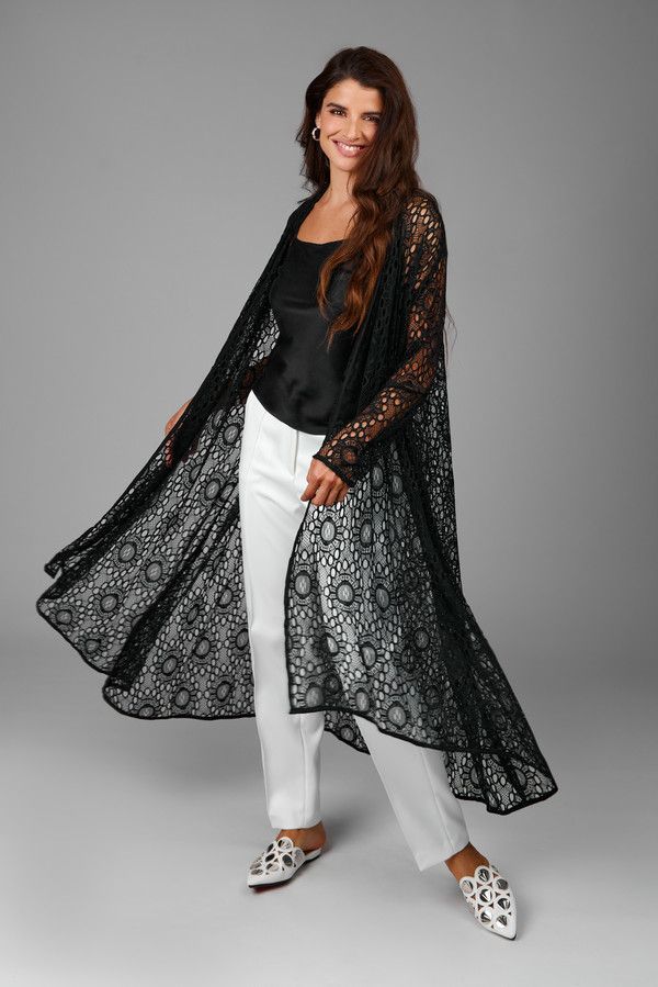 Elegant Black Long Lace Kimono Robe for Women - Boho Chic Cover Up, Loungewear & Beach Dress - Perfect for Spa Days, Bridal Party, and Vacation Wear