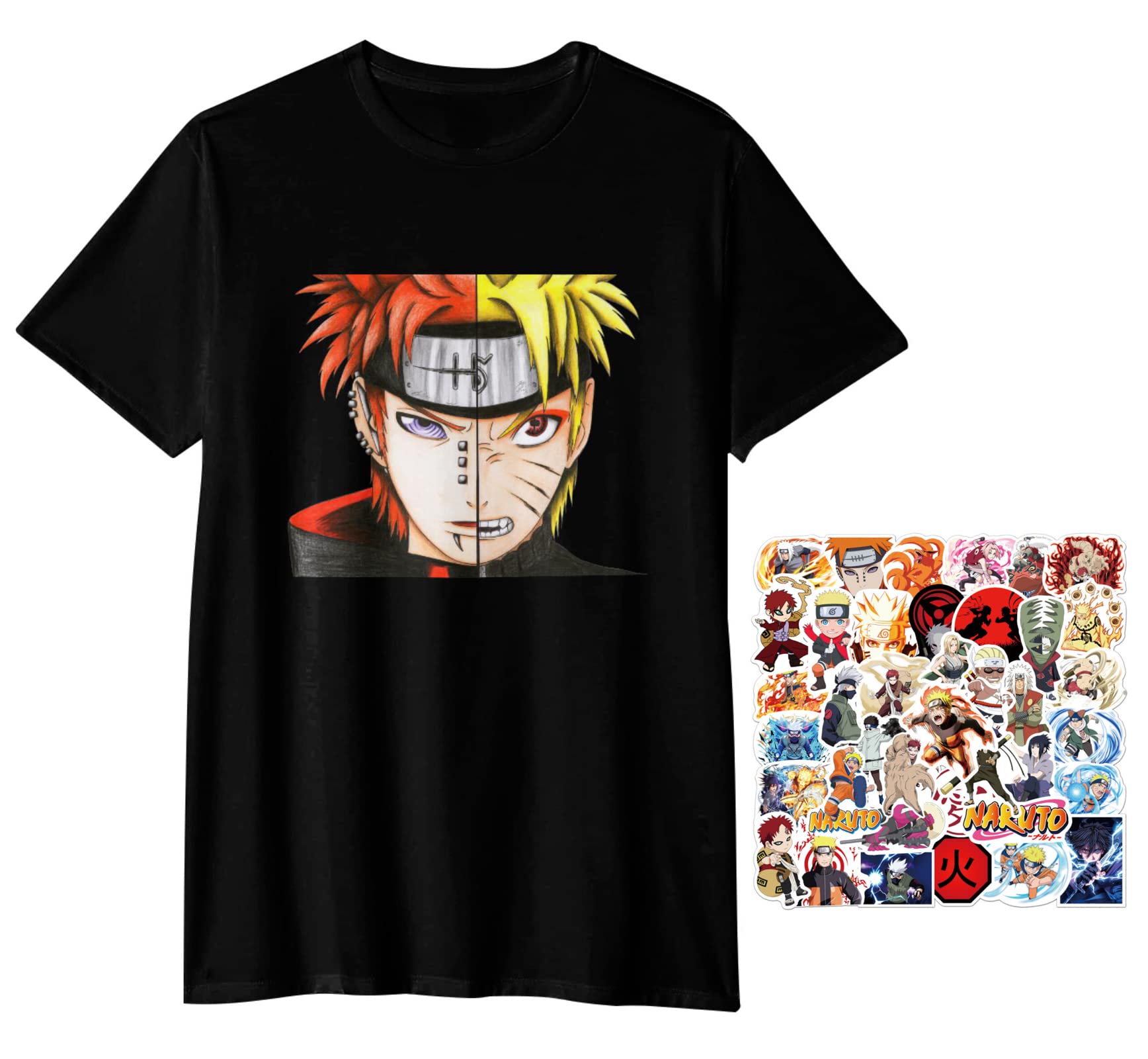 LIRUKOKO Unisex Anime Graphic T-Shirt - Japanese Manga Tee with 50pcs Anime Stickers - Perfect Gift for Anime Fans & Cosplay Enthusiasts - Great for Conventions, Casual Wear & Anime Merch Collectors