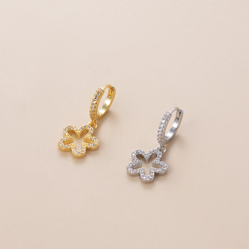 18K Gold Cartilage Huggie Earrings with Flower Dangle - Elegant Hoop Earrings for Women | Perfect for Everyday Wear, Parties & Special Occasions