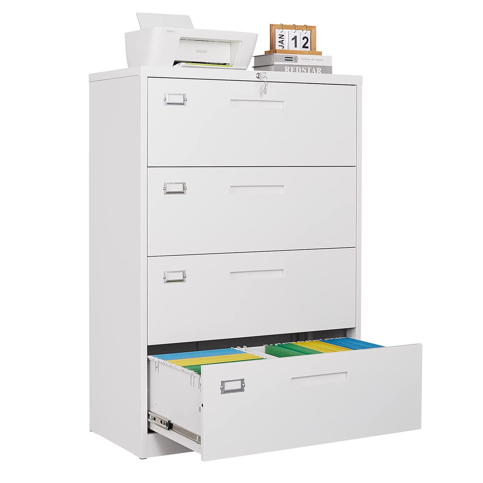 STANI 4 Drawer Metal File Cabinet with Lock - Lateral Office & Home Storage Cabinet for Letter/Legal/F4/A4 Hanging Files - Steel File Organizer for Documents & Folders (Assembly Required) - Perfect for Home Office, School & Business Organization