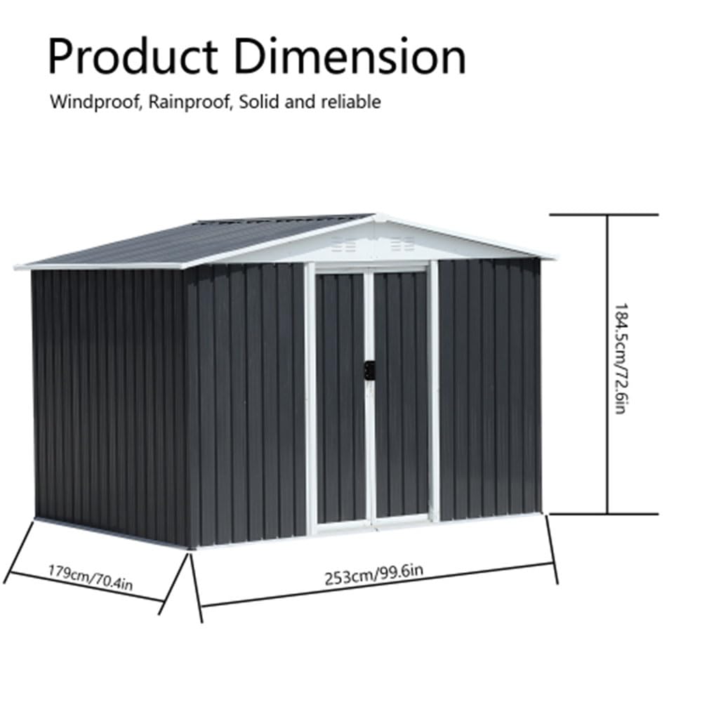 8' x 6' Galvanized Steel Outdoor Storage Shed with Sliding Door & Window - Weatherproof Metal Garden Shed for Backyard, Patio, and Lawn Organization (Grey) - Perfect for Storing Tools, Equipment, and Seasonal Items